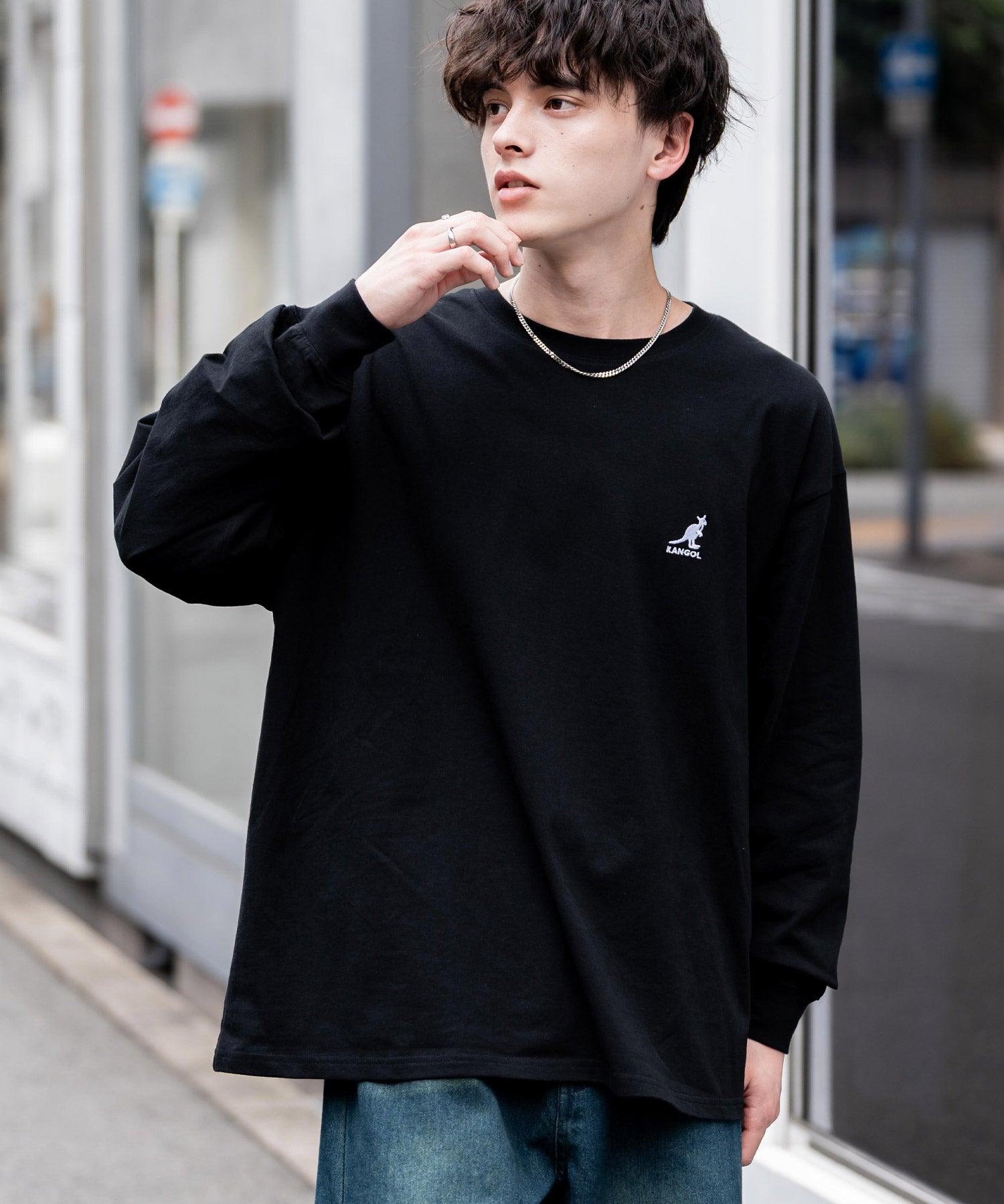 ロッキーモンロー Rocky Monroe KANGOL カンゴール Tシャツ 長袖 メンズ カットソー オーバーサイズ リラックス ボーダー ワンポイント ロゴ刺繍 シンプル カジュアル 14630 (ホワイト(ボーダー)) ホワイト(ボーダー)