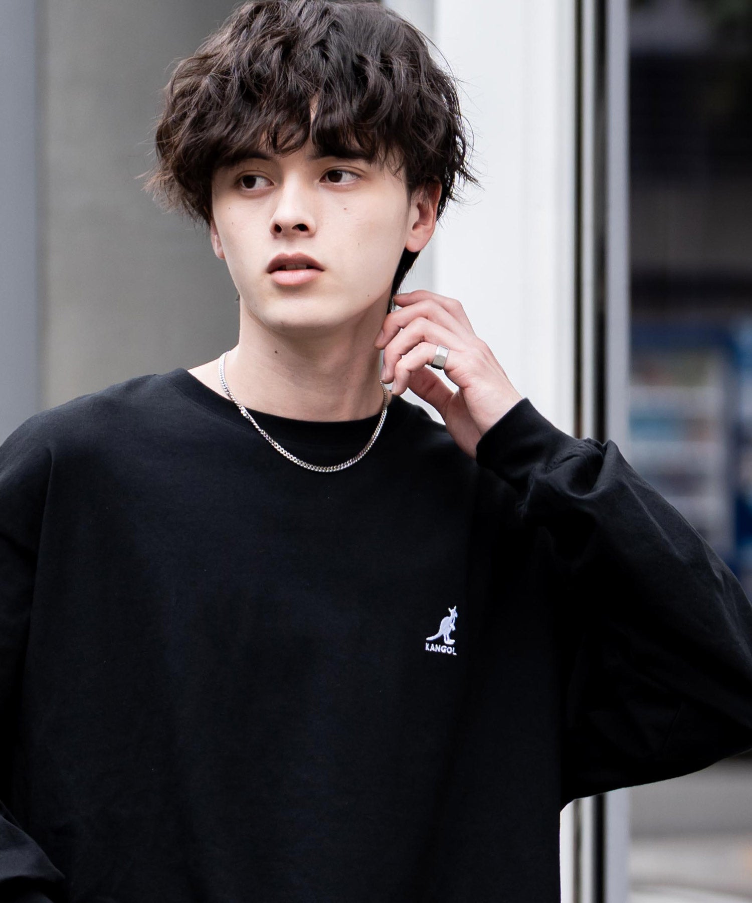 ロッキーモンロー Rocky Monroe KANGOL カンゴール Tシャツ 長袖 メンズ カットソー オーバーサイズ リラックス ボーダー ワンポイント ロゴ刺繍 シンプル カジュアル 14630 (ホワイト(ボーダー)) ホワイト(ボーダー)