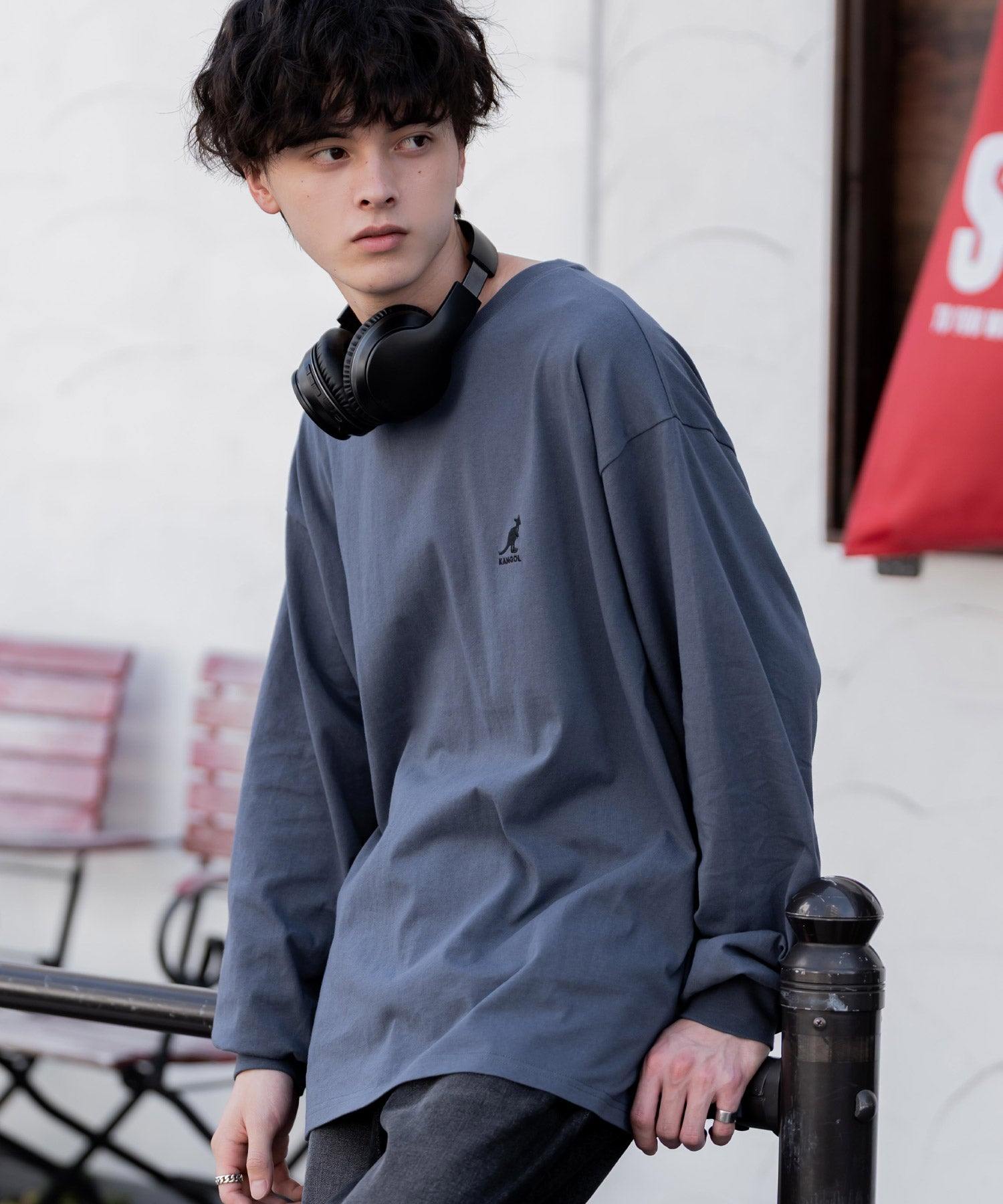 ロッキーモンロー Rocky Monroe KANGOL カンゴール Tシャツ 長袖 メンズ カットソー オーバーサイズ リラックス ボーダー ワンポイント ロゴ刺繍 シンプル カジュアル 14630 (ホワイト(ボーダー)) ホワイト(ボーダー)