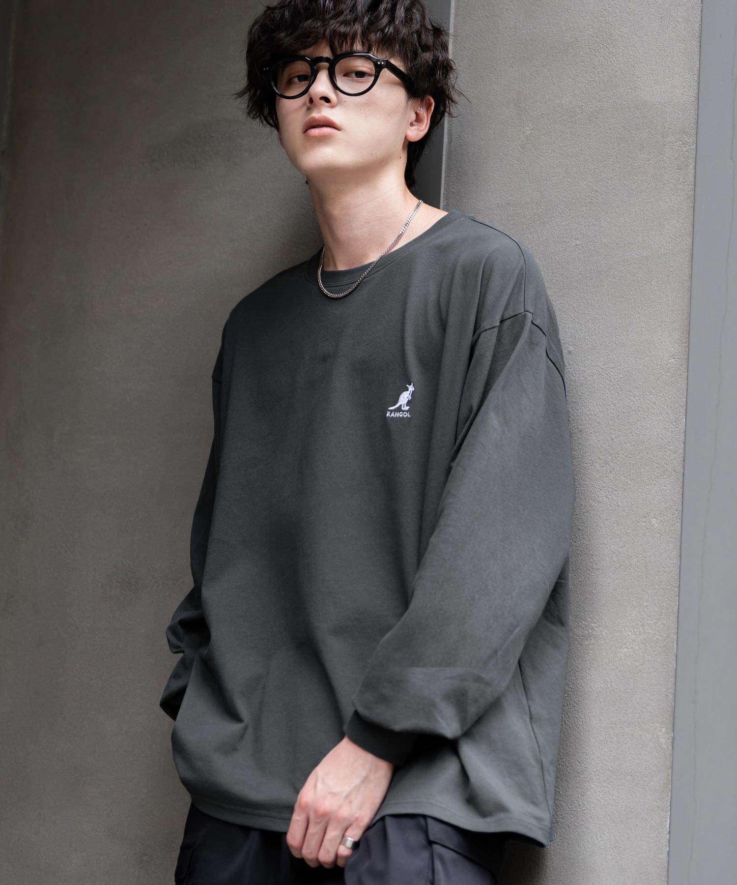 ロッキーモンロー Rocky Monroe KANGOL カンゴール Tシャツ 長袖 メンズ カットソー オーバーサイズ リラックス ボーダー ワンポイント ロゴ刺繍 シンプル カジュアル 14630 (ホワイト(ボーダー)) ホワイト(ボーダー)
