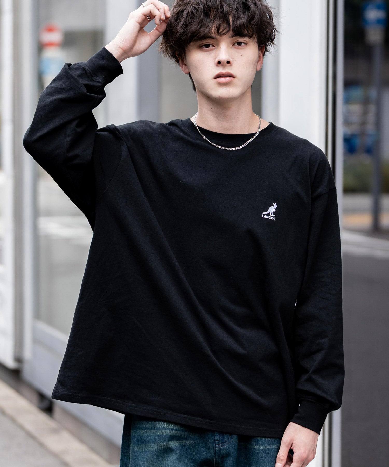 ロッキーモンロー Rocky Monroe KANGOL カンゴール Tシャツ 長袖 メンズ カットソー オーバーサイズ リラックス ボーダー ワンポイント ロゴ刺繍 シンプル カジュアル 14630 (ブラック) ブラック