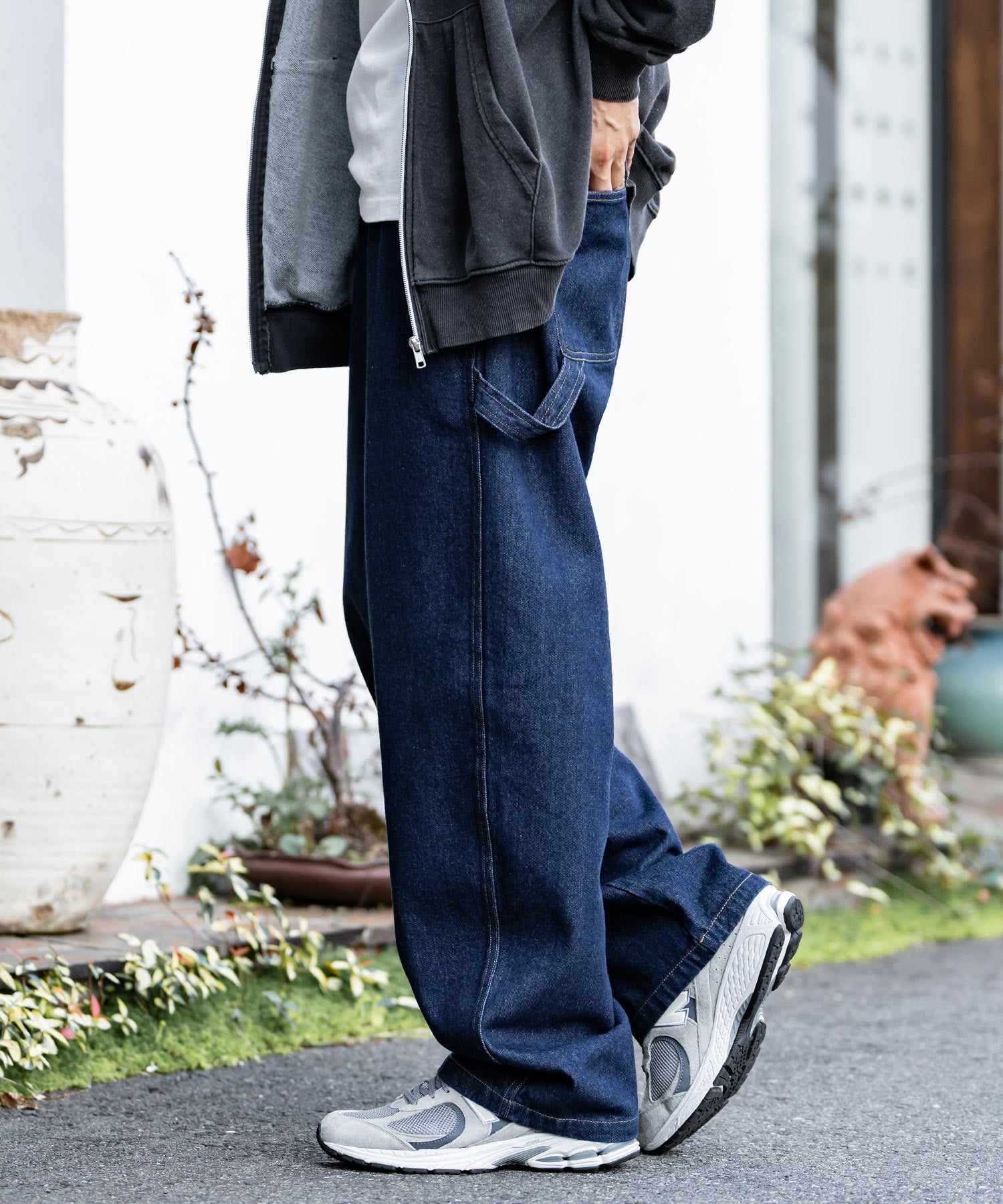 ロッキーモンロー Rocky Monroe KANGOL 別注 コラボ ペインターパンツ ワイドデニム ツイル メンズ テーパード リラックス ワンポイント ロゴ ケミカル ヴィンテージ 14631 (ワンウォッシュ) ワンウォッシュ