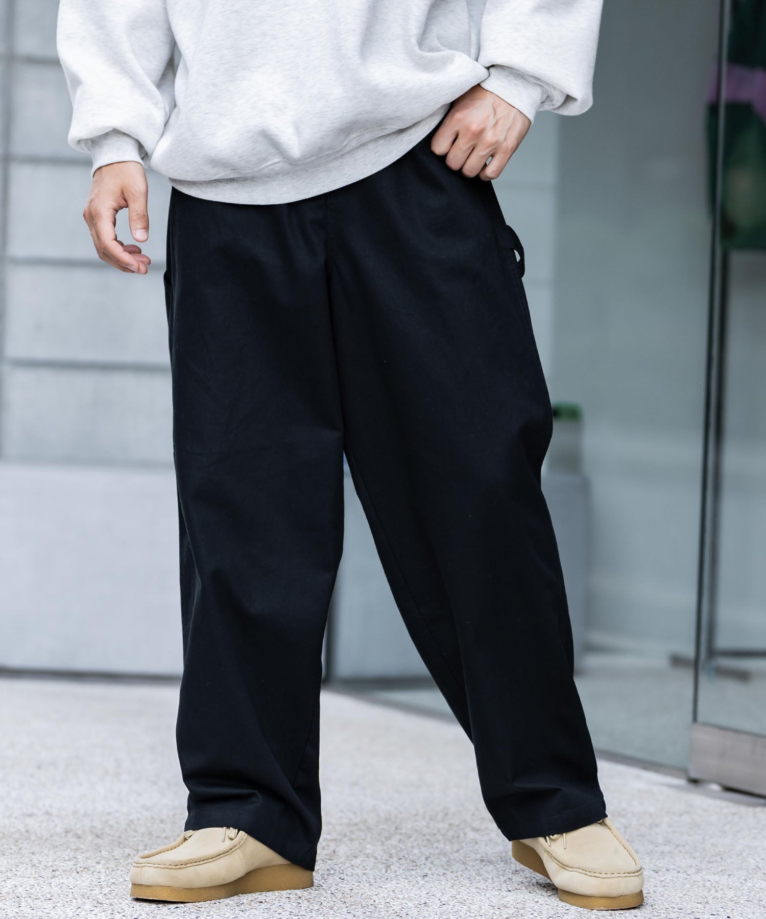 ロッキーモンロー Rocky Monroe KANGOL 別注 コラボ ペインターパンツ ワイドデニム ツイル メンズ テーパード リラックス ワンポイント ロゴ ケミカル ヴィンテージ 14631 (ワンウォッシュ) ワンウォッシュ