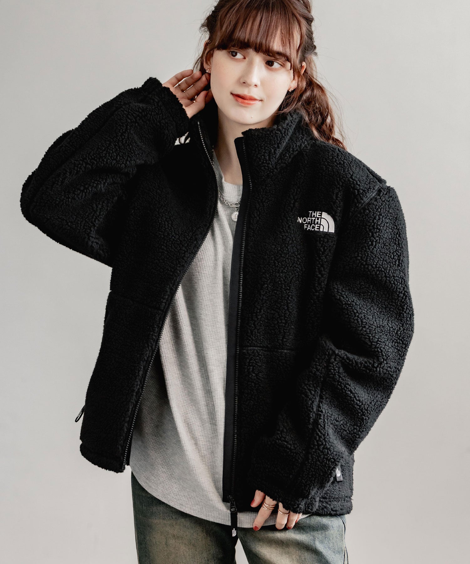 ロッキーモンロー Rocky Monroe THE NORTH FACE 韓国 WHITELABEL 日本未展開モデル SHERPAFLEECEJACKET1 ボアジャケットフリース ブルゾン 14659 (ブラック) ブラック