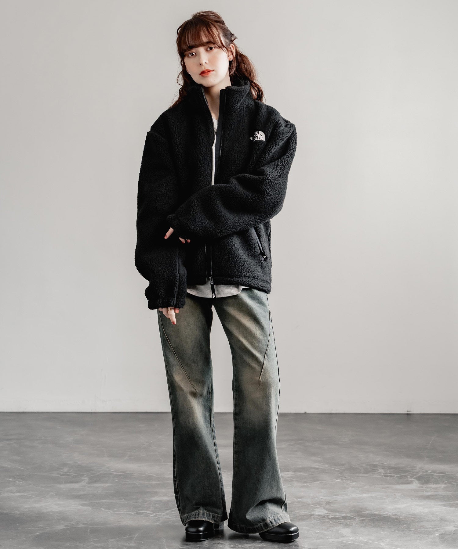 ロッキーモンロー Rocky Monroe THE NORTH FACE 韓国 WHITELABEL 日本未展開モデル SHERPAFLEECEJACKET1 ボアジャケットフリース ブルゾン 14659 (ブラック) ブラック