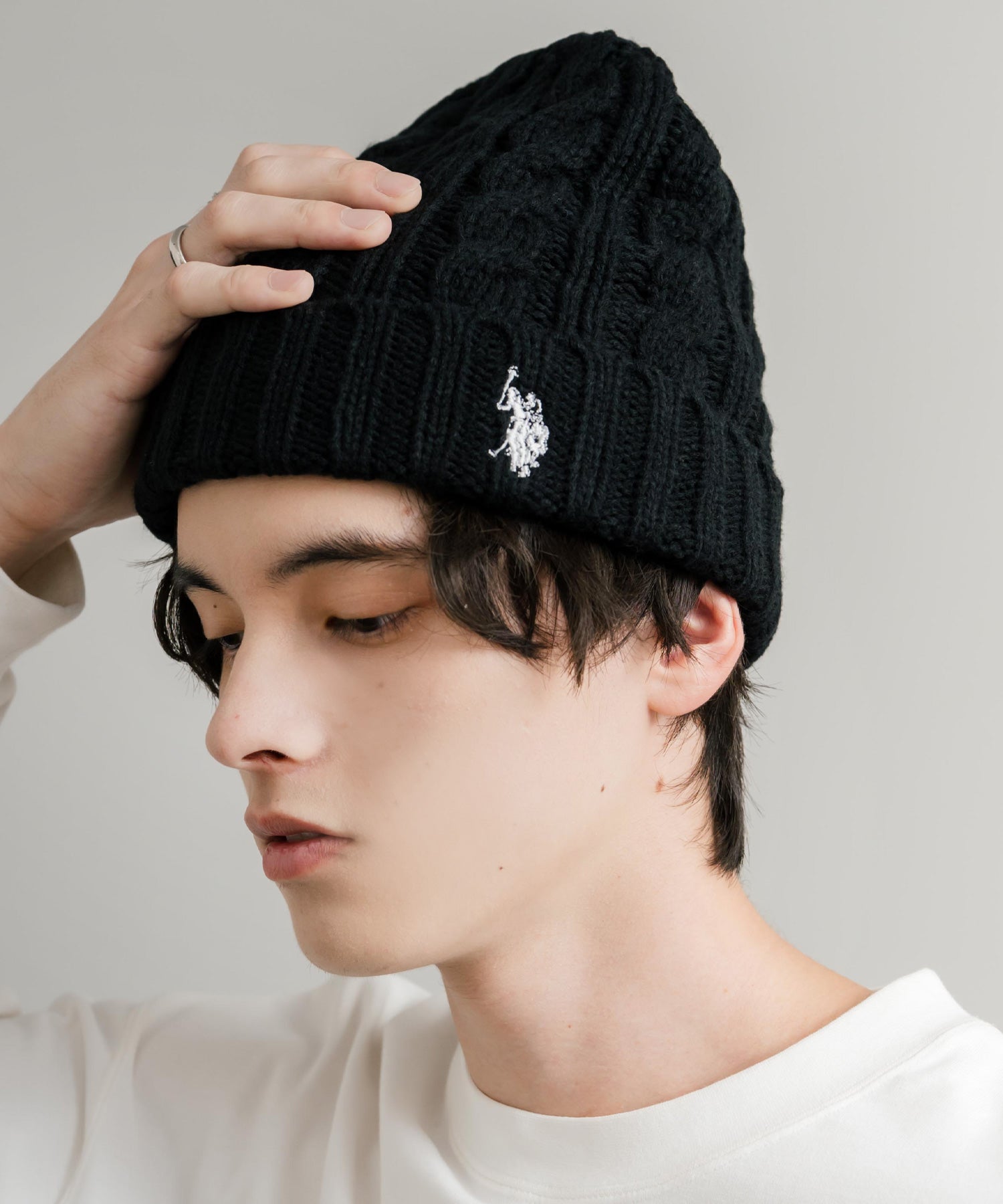 ロッキーモンロー Rocky Monroe ニット帽 ビニー メンズ レディース ニットキャップ 帽子 ケーブル編み 無地 ロゴ刺繍 スノボー 保温性 U.S. POLO ASSN. 14863 (11.アイボリー) 11.アイボリー