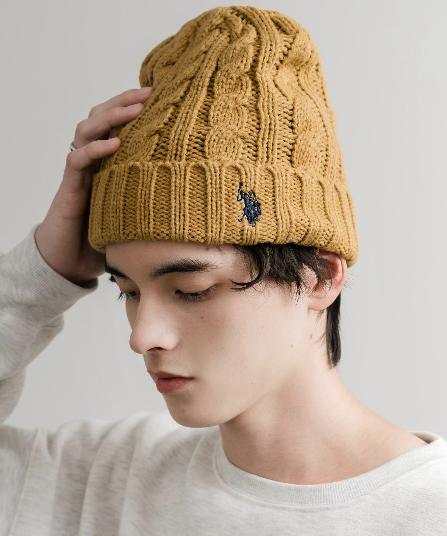 ロッキーモンロー Rocky Monroe ニット帽 ビニー メンズ レディース ニットキャップ 帽子 ケーブル編み 無地 ロゴ刺繍 スノボー 保温性 U.S. POLO ASSN. 14863 (11.アイボリー) 11.アイボリー