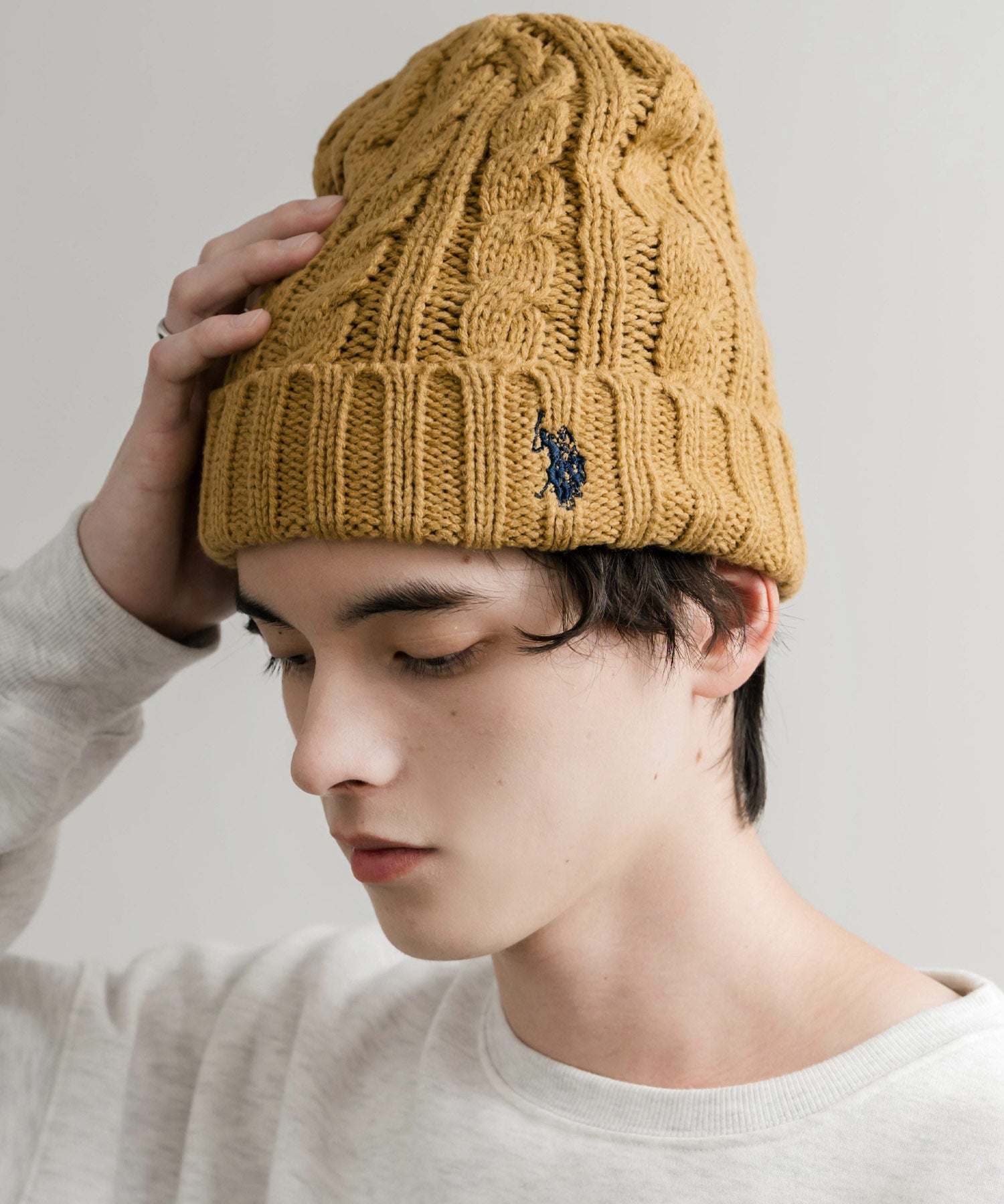 ロッキーモンロー Rocky Monroe ニット帽 ビニー メンズ レディース ニットキャップ 帽子 ケーブル編み 無地 ロゴ刺繍 スノボー 保温性 U.S. POLO ASSN. 14863 (11.アイボリー) 11.アイボリー