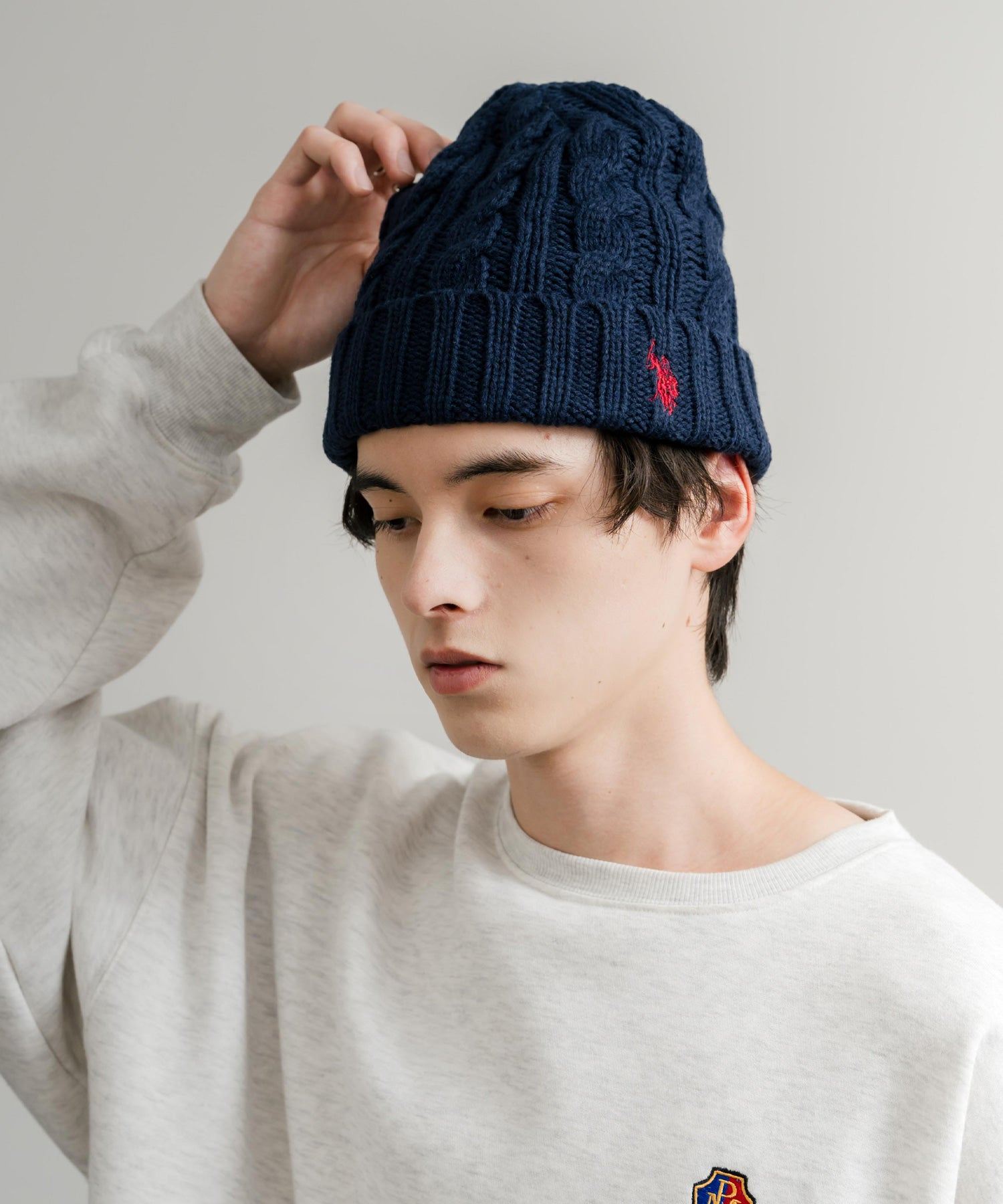 ロッキーモンロー Rocky Monroe ニット帽 ビニー メンズ レディース ニットキャップ 帽子 ケーブル編み 無地 ロゴ刺繍 スノボー 保温性 U.S. POLO ASSN. 14863 (11.アイボリー) 11.アイボリー