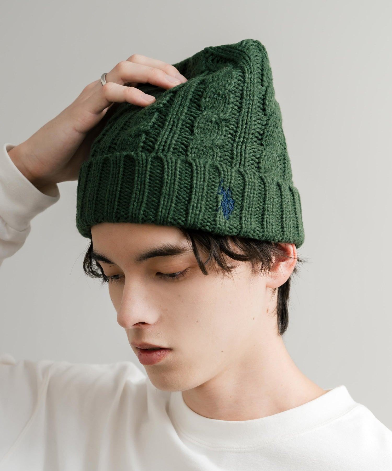 ロッキーモンロー Rocky Monroe ニット帽 ビニー メンズ レディース ニットキャップ 帽子 ケーブル編み 無地 ロゴ刺繍 スノボー 保温性 U.S. POLO ASSN. 14863 (11.アイボリー) 11.アイボリー