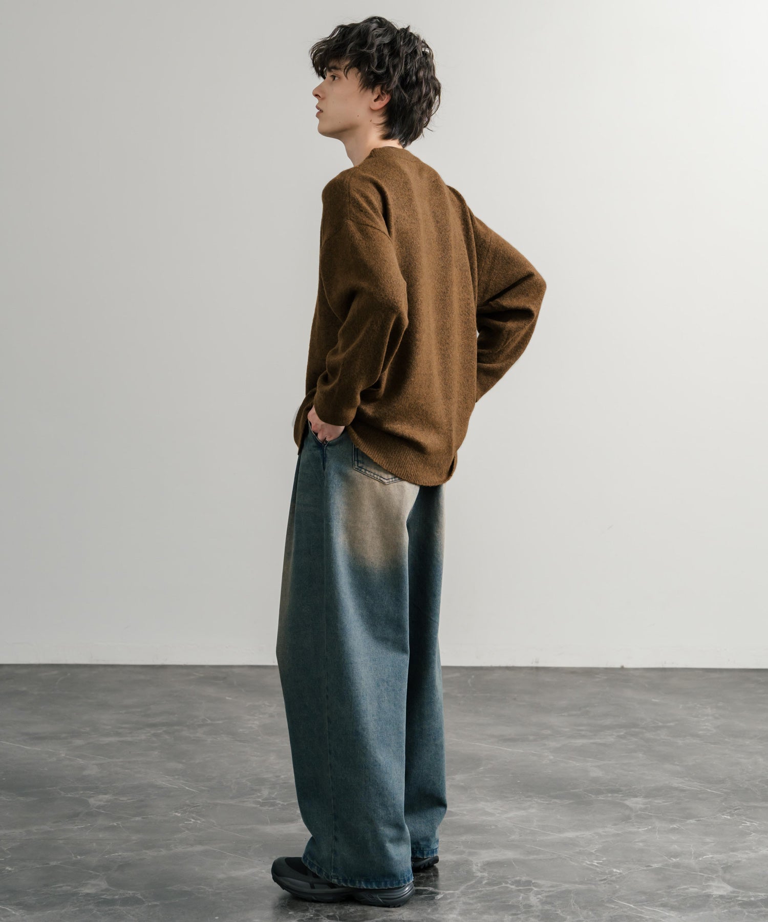 ロッキーモンロー Rocky Monroe ニット セーター 無地 メンズ レディース 長袖 天竺編み ウール混 メランジ オーバーサイズ リラックス クルーネック プルオーバー 暖かい 14714 (マスタード) マスタード