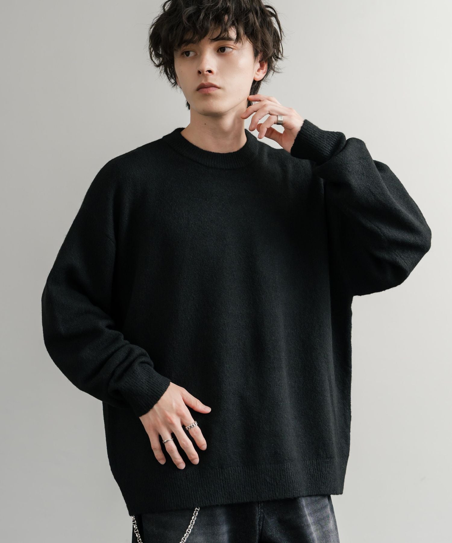 ロッキーモンロー Rocky Monroe ニット セーター 無地 メンズ レディース 長袖 天竺編み ウール混 メランジ オーバーサイズ リラックス クルーネック プルオーバー 暖かい 14714 (マスタード) マスタード