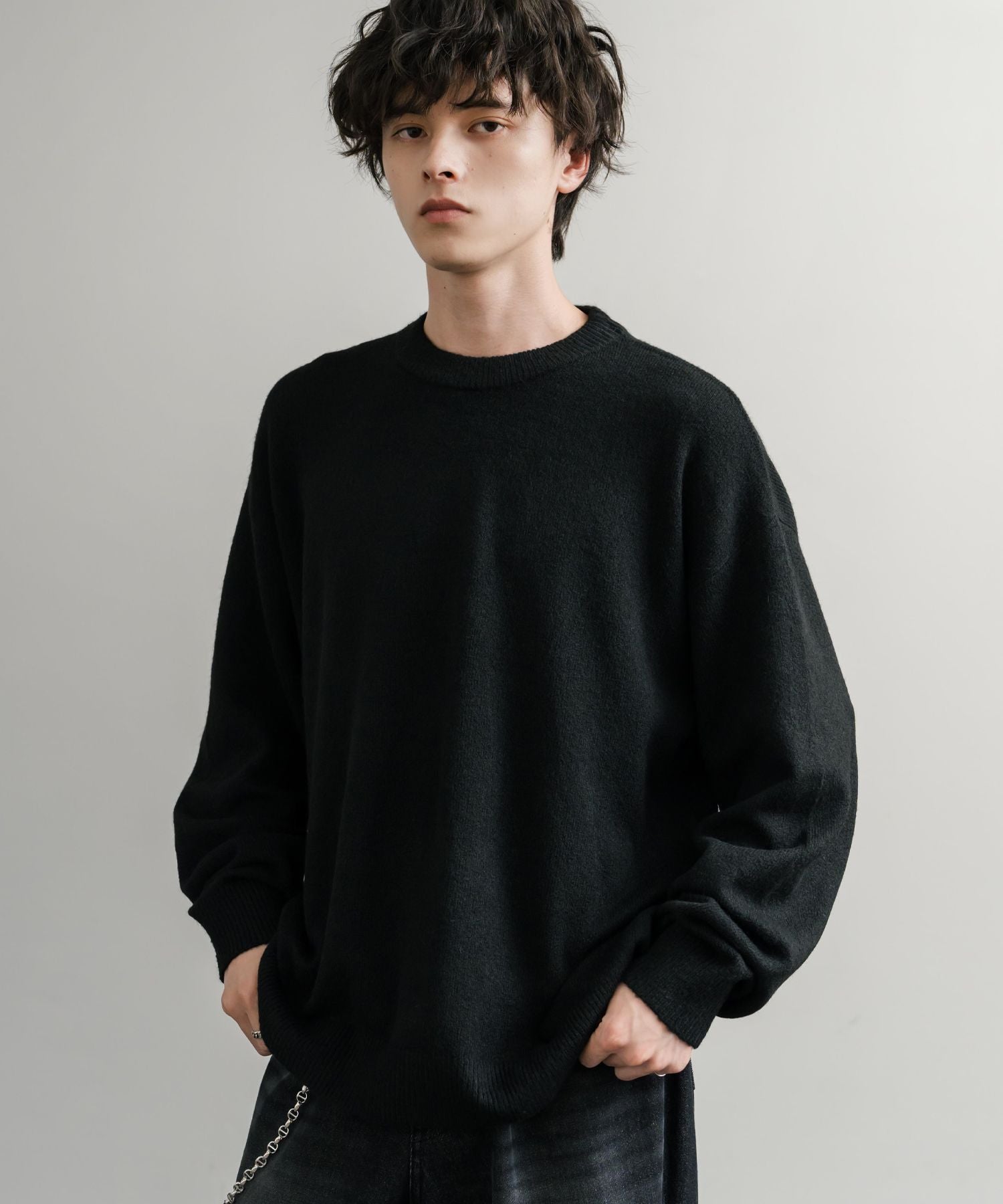 ロッキーモンロー Rocky Monroe ニット セーター 無地 メンズ レディース 長袖 天竺編み ウール混 メランジ オーバーサイズ リラックス クルーネック プルオーバー 暖かい 14714 (マスタード) マスタード