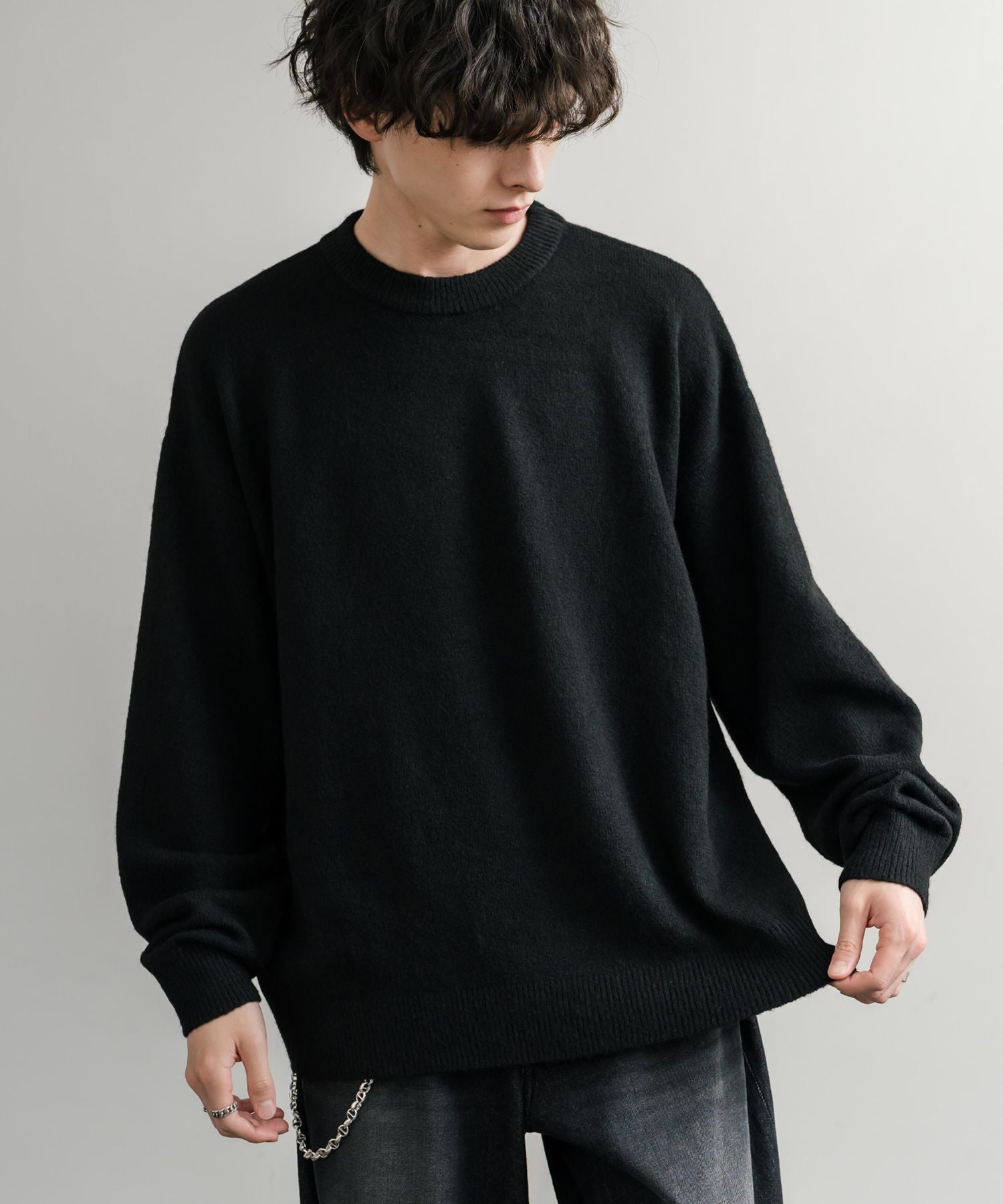 ロッキーモンロー Rocky Monroe ニット セーター 無地 メンズ レディース 長袖 天竺編み ウール混 メランジ オーバーサイズ リラックス クルーネック プルオーバー 暖かい 14714 (マスタード) マスタード