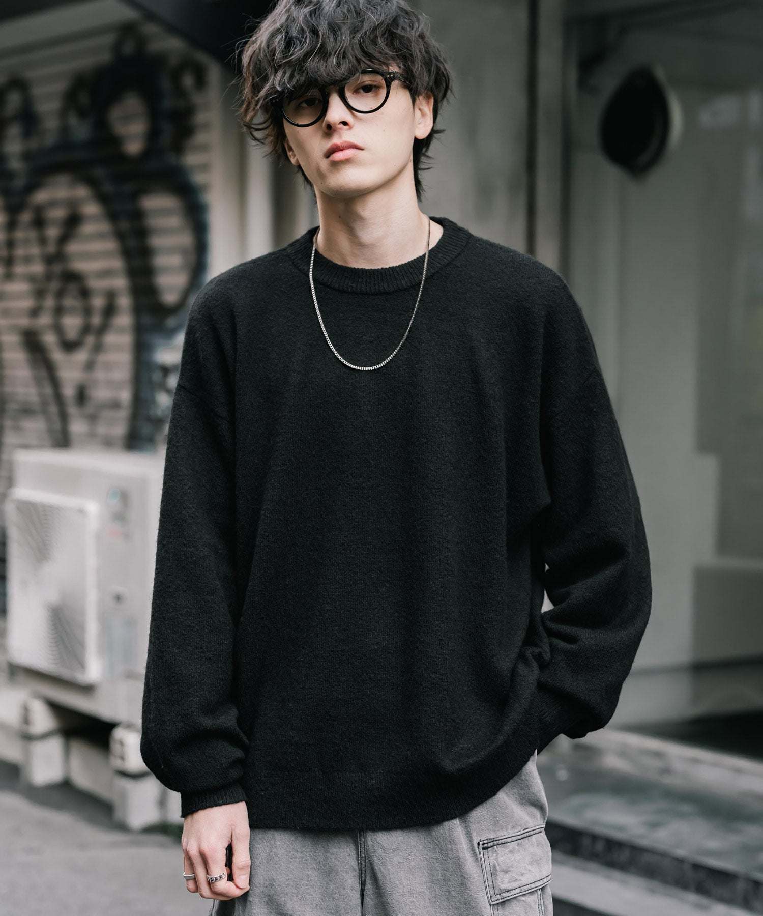 ロッキーモンロー Rocky Monroe ニット セーター 無地 メンズ レディース 長袖 天竺編み ウール混 メランジ オーバーサイズ リラックス クルーネック プルオーバー 暖かい 14714 (マスタード) マスタード