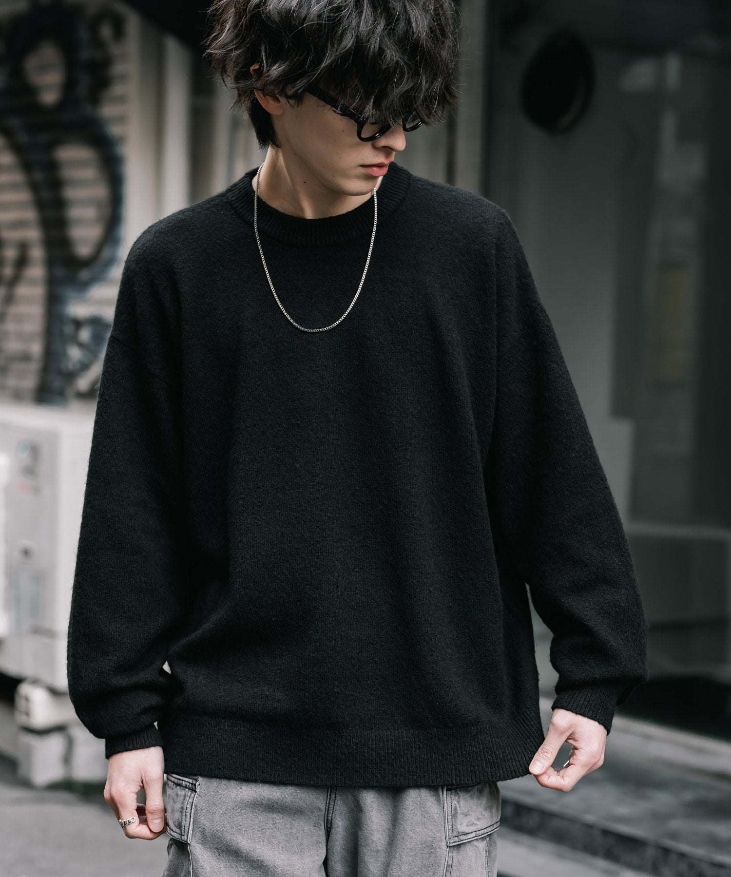 ロッキーモンロー Rocky Monroe ニット セーター 無地 メンズ レディース 長袖 天竺編み ウール混 メランジ オーバーサイズ リラックス クルーネック プルオーバー 暖かい 14714 (マスタード) マスタード