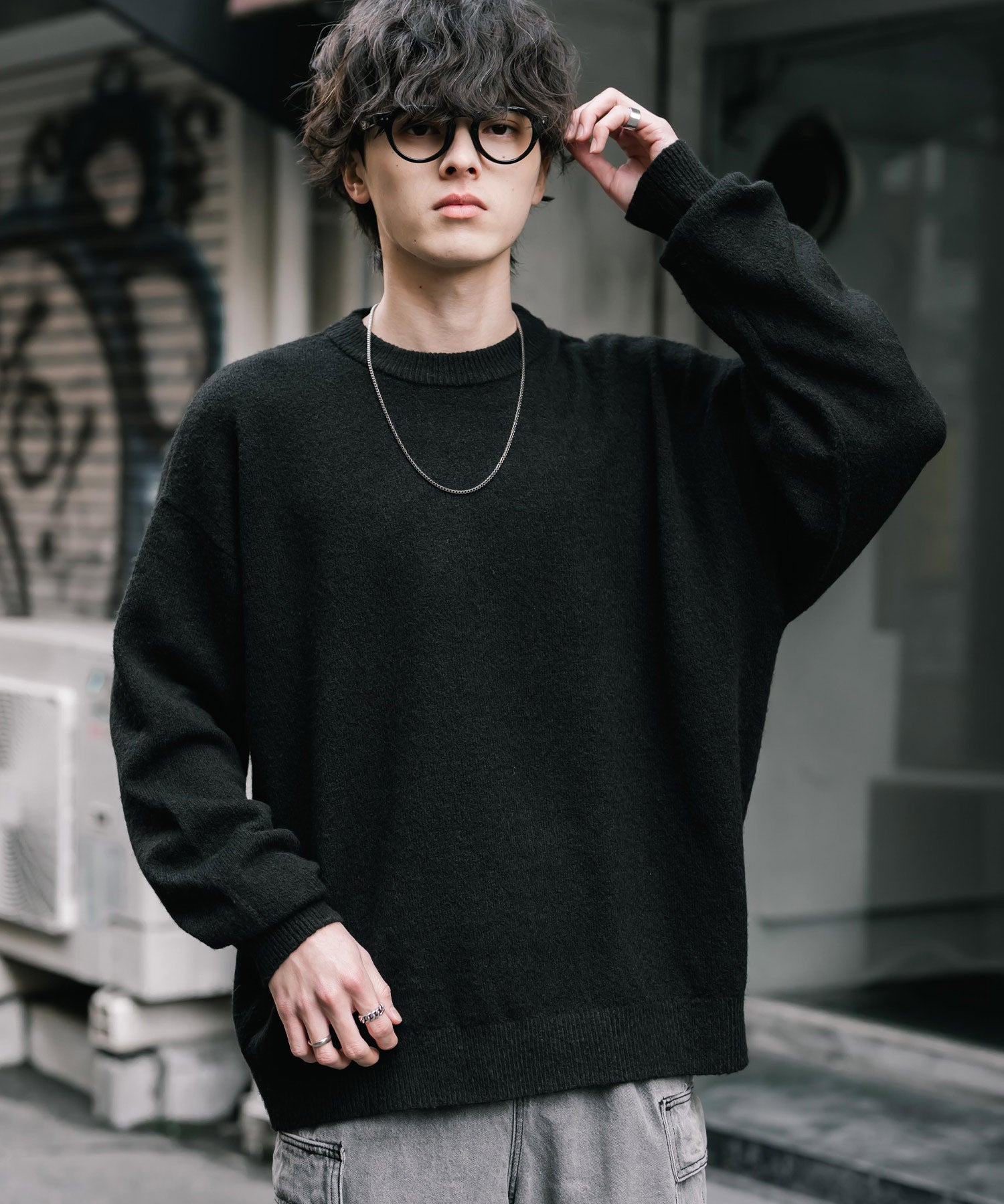 ロッキーモンロー Rocky Monroe ニット セーター 無地 メンズ レディース 長袖 天竺編み ウール混 メランジ オーバーサイズ リラックス クルーネック プルオーバー 暖かい 14714 (マスタード) マスタード