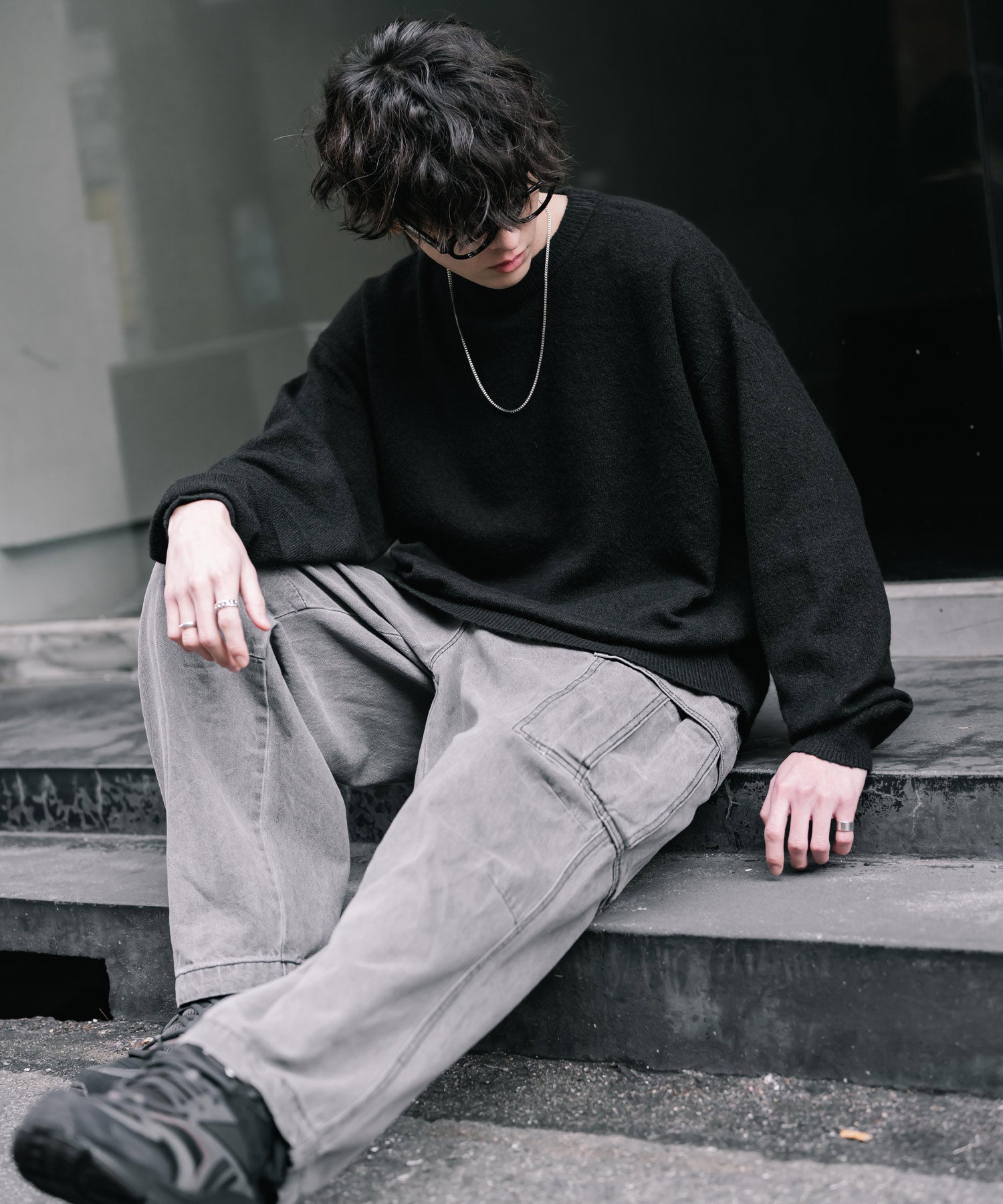 ロッキーモンロー Rocky Monroe ニット セーター 無地 メンズ レディース 長袖 天竺編み ウール混 メランジ オーバーサイズ リラックス クルーネック プルオーバー 暖かい 14714 (マスタード) マスタード