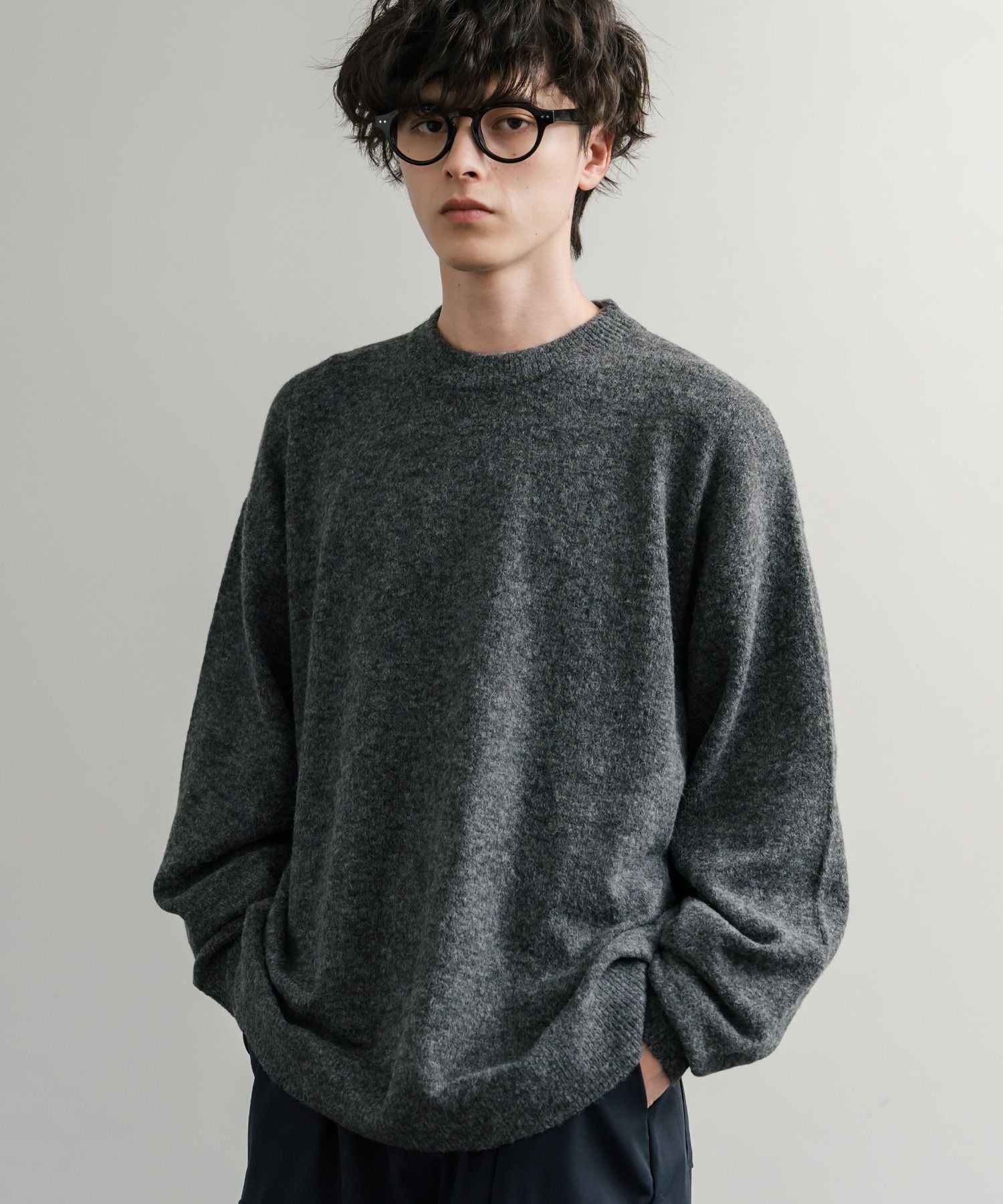 ロッキーモンロー Rocky Monroe ニット セーター 無地 メンズ レディース 長袖 天竺編み ウール混 メランジ オーバーサイズ リラックス クルーネック プルオーバー 暖かい 14714 (マスタード) マスタード