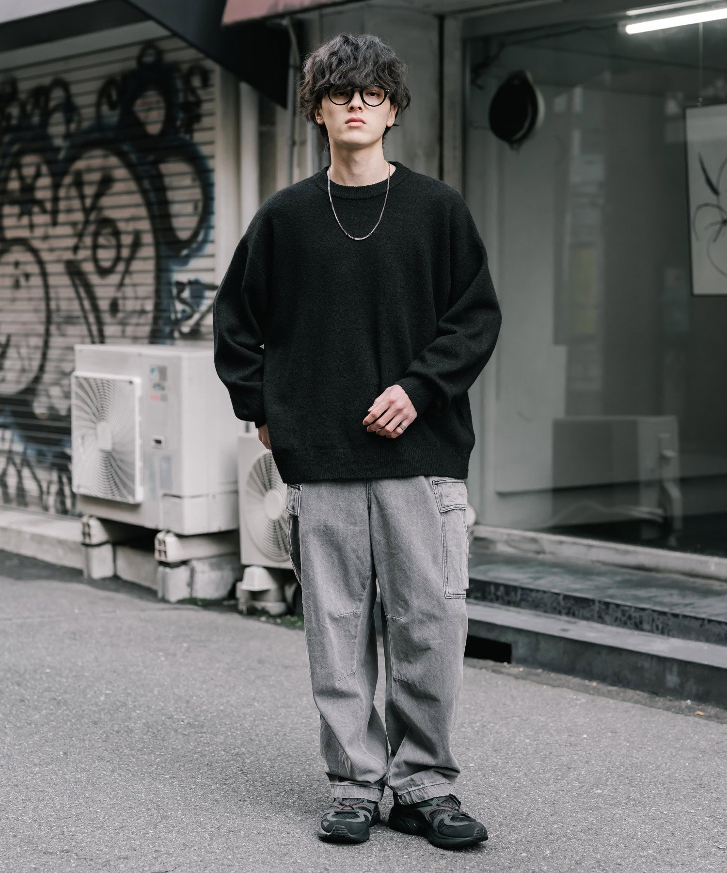 ロッキーモンロー Rocky Monroe ニット セーター 無地 メンズ レディース 長袖 天竺編み ウール混 メランジ オーバーサイズ リラックス クルーネック プルオーバー 暖かい 14714 (マスタード) マスタード