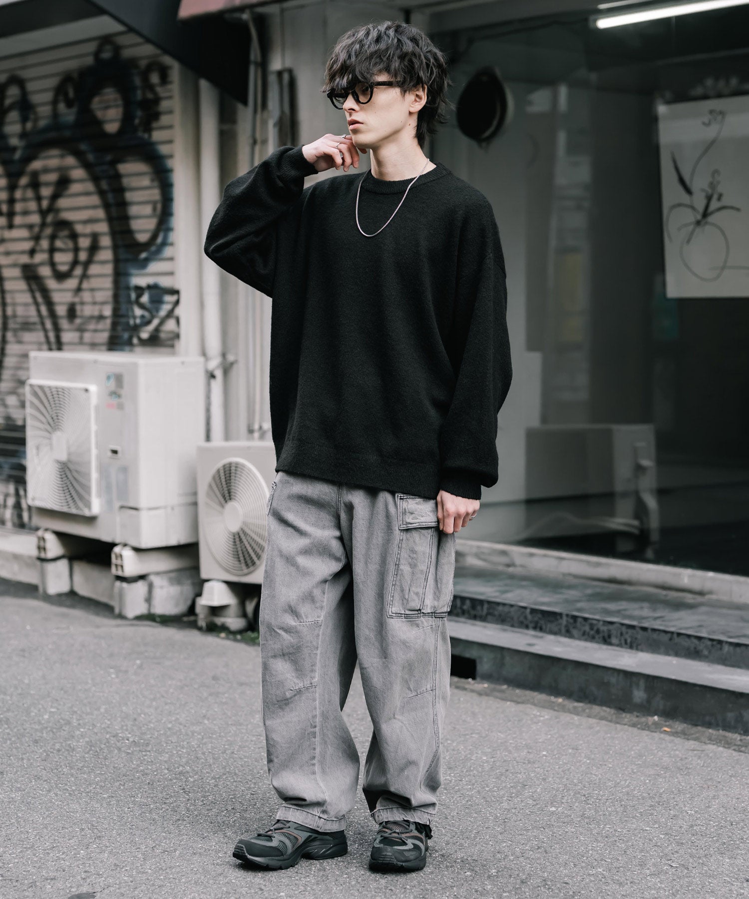 ロッキーモンロー Rocky Monroe ニット セーター 無地 メンズ レディース 長袖 天竺編み ウール混 メランジ オーバーサイズ リラックス クルーネック プルオーバー 暖かい 14714 (マスタード) マスタード