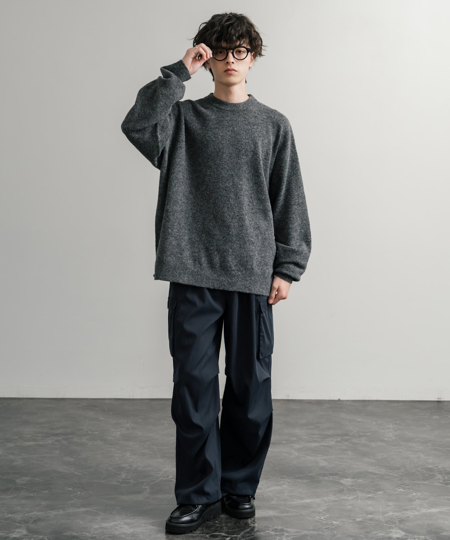 ロッキーモンロー Rocky Monroe ニット セーター 無地 メンズ レディース 長袖 天竺編み ウール混 メランジ オーバーサイズ リラックス クルーネック プルオーバー 暖かい 14714 (マスタード) マスタード