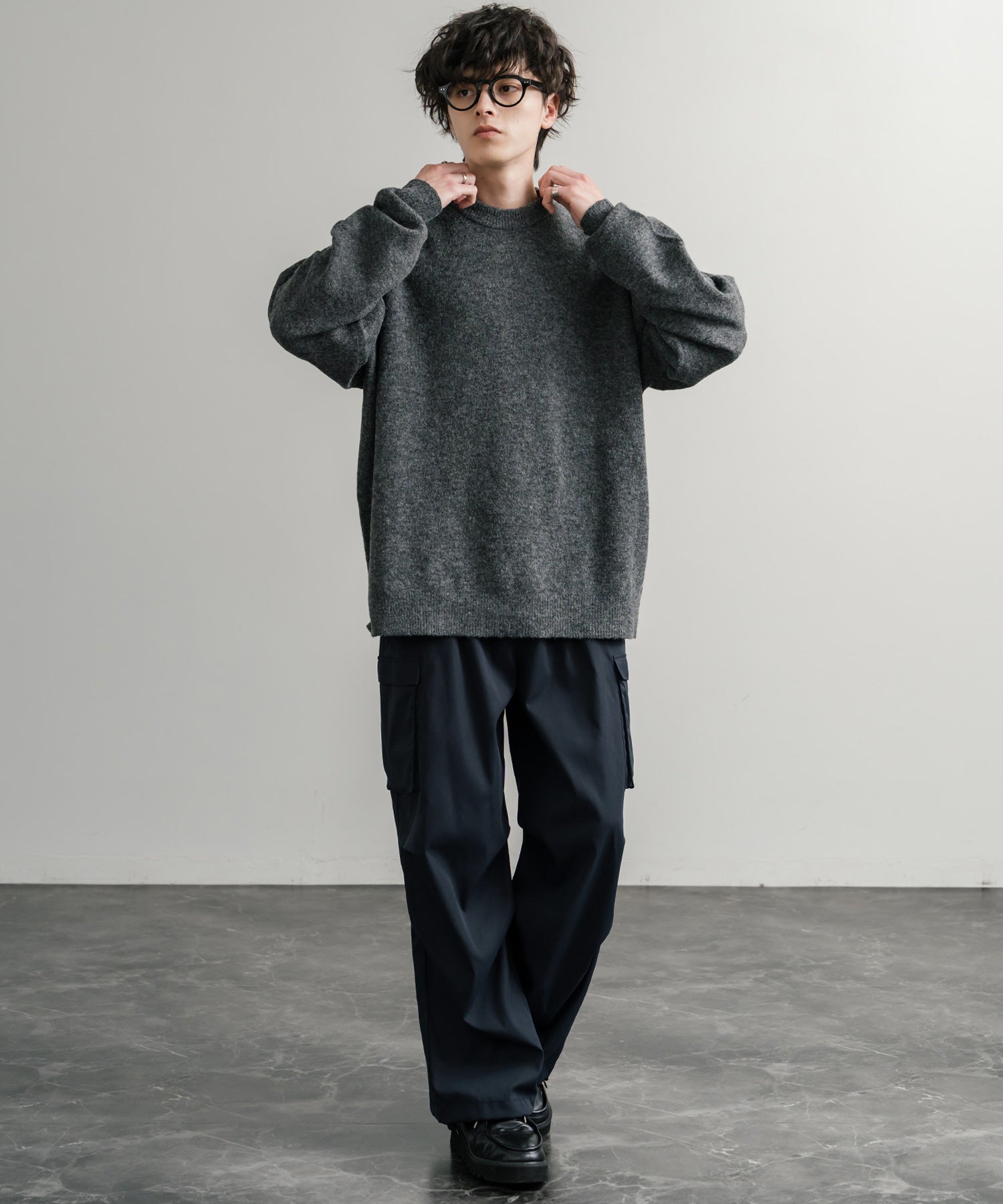 ロッキーモンロー Rocky Monroe ニット セーター 無地 メンズ レディース 長袖 天竺編み ウール混 メランジ オーバーサイズ リラックス クルーネック プルオーバー 暖かい 14714 (マスタード) マスタード