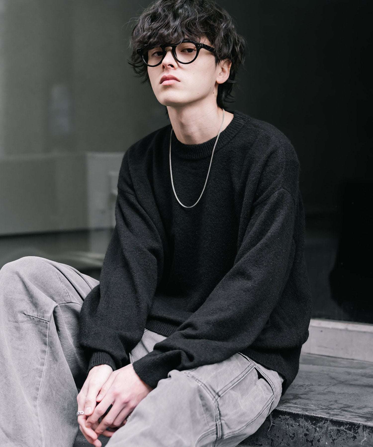 ロッキーモンロー Rocky Monroe ニット セーター 無地 メンズ レディース 長袖 天竺編み ウール混 メランジ オーバーサイズ リラックス クルーネック プルオーバー 暖かい 14714 (マスタード) マスタード