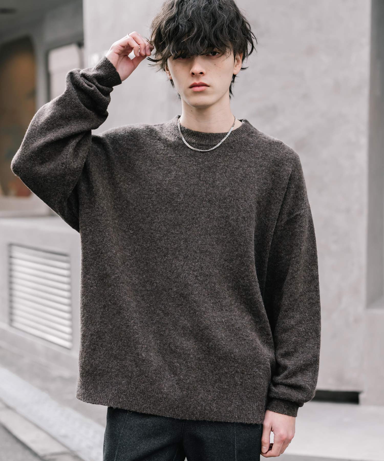 ロッキーモンロー Rocky Monroe ニット セーター 無地 メンズ レディース 長袖 天竺編み ウール混 メランジ オーバーサイズ リラックス クルーネック プルオーバー 暖かい 14714 (マスタード) マスタード