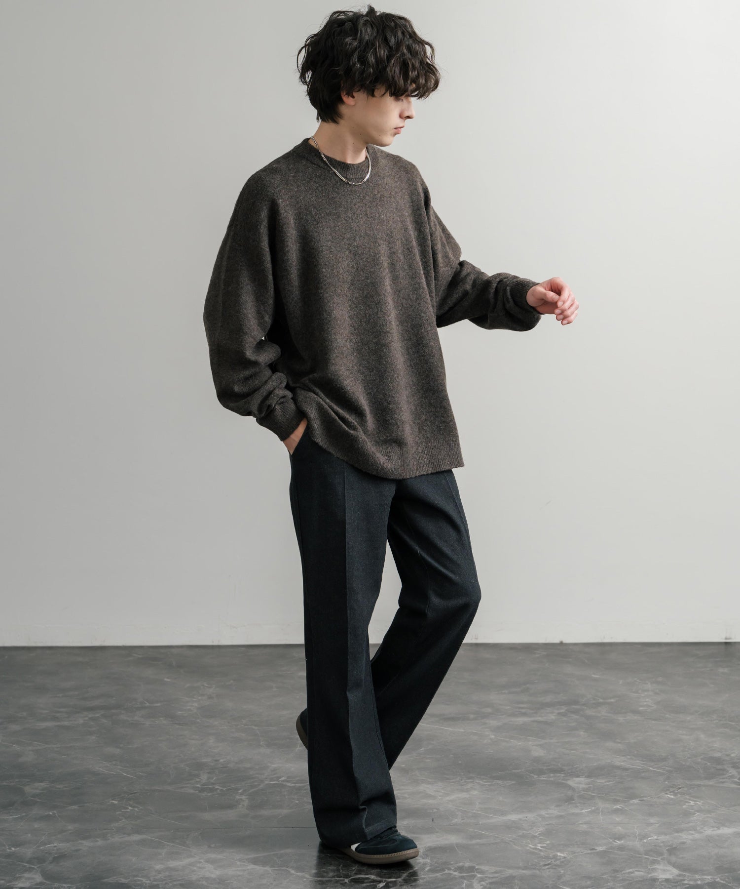 ロッキーモンロー Rocky Monroe ニット セーター 無地 メンズ レディース 長袖 天竺編み ウール混 メランジ オーバーサイズ リラックス クルーネック プルオーバー 暖かい 14714 (マスタード) マスタード