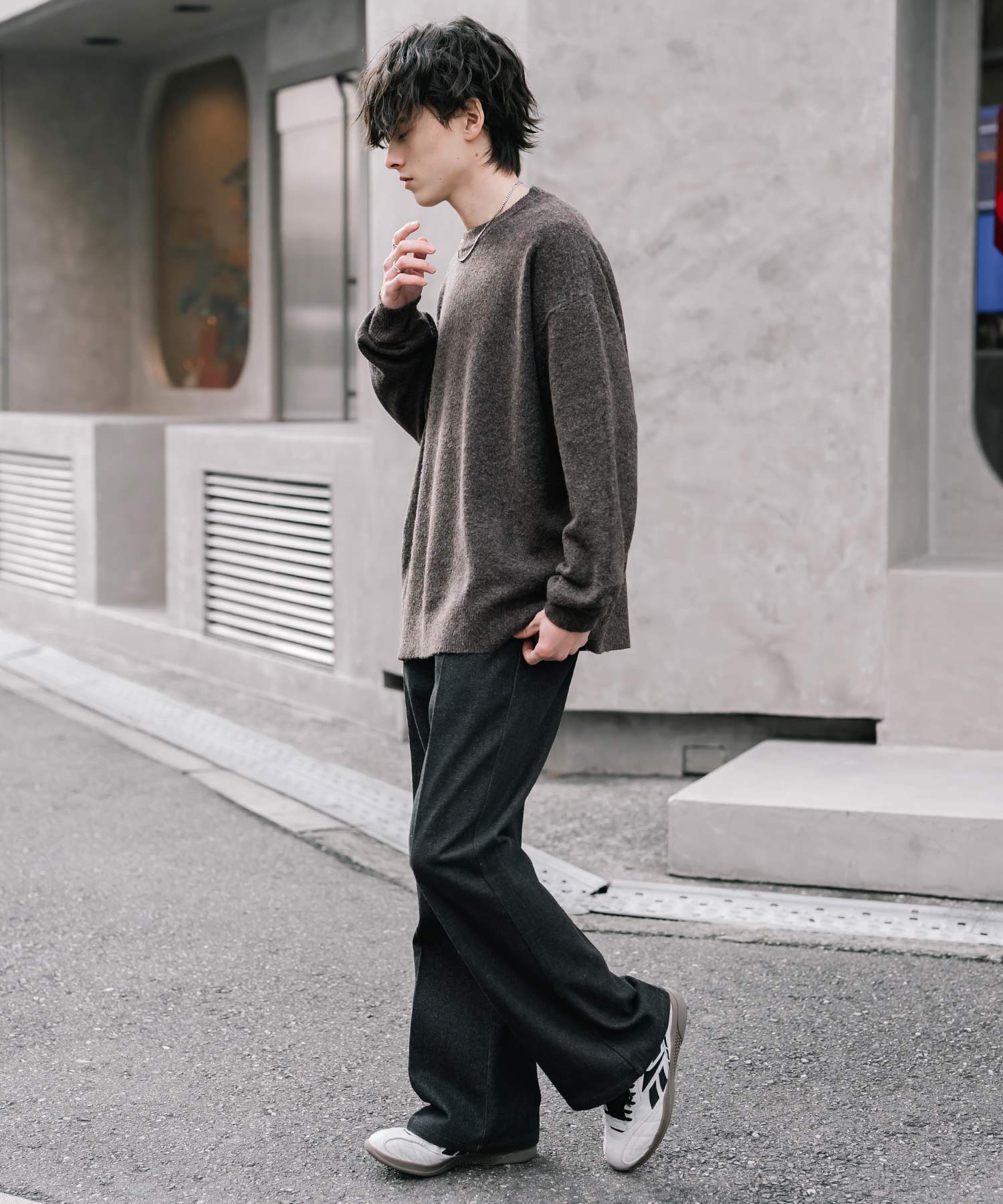 ロッキーモンロー Rocky Monroe ニット セーター 無地 メンズ レディース 長袖 天竺編み ウール混 メランジ オーバーサイズ リラックス クルーネック プルオーバー 暖かい 14714 (マスタード) マスタード