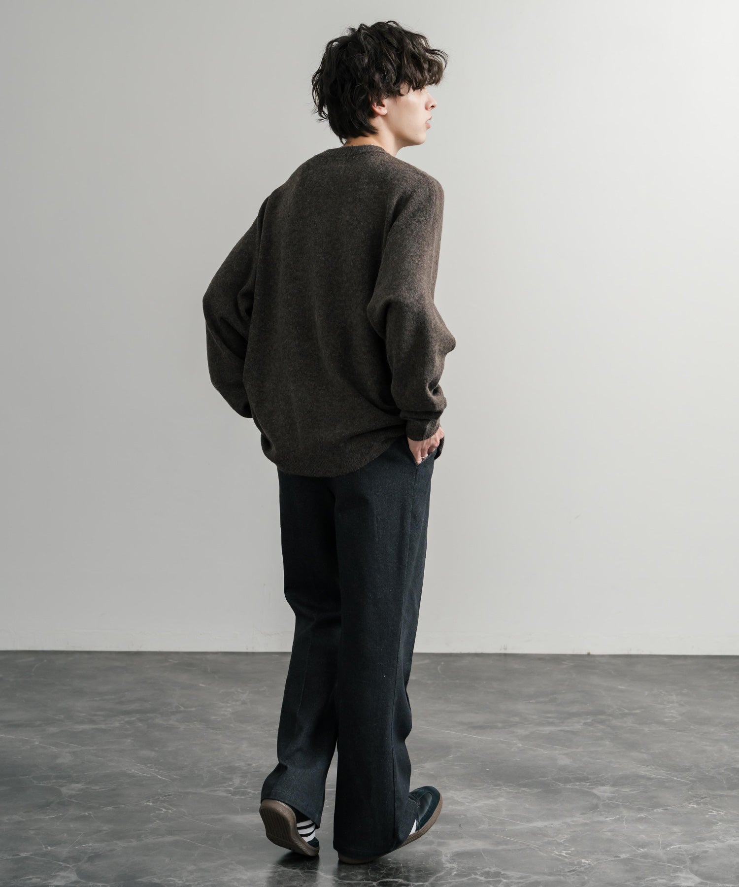 ロッキーモンロー Rocky Monroe ニット セーター 無地 メンズ レディース 長袖 天竺編み ウール混 メランジ オーバーサイズ リラックス クルーネック プルオーバー 暖かい 14714 (マスタード) マスタード