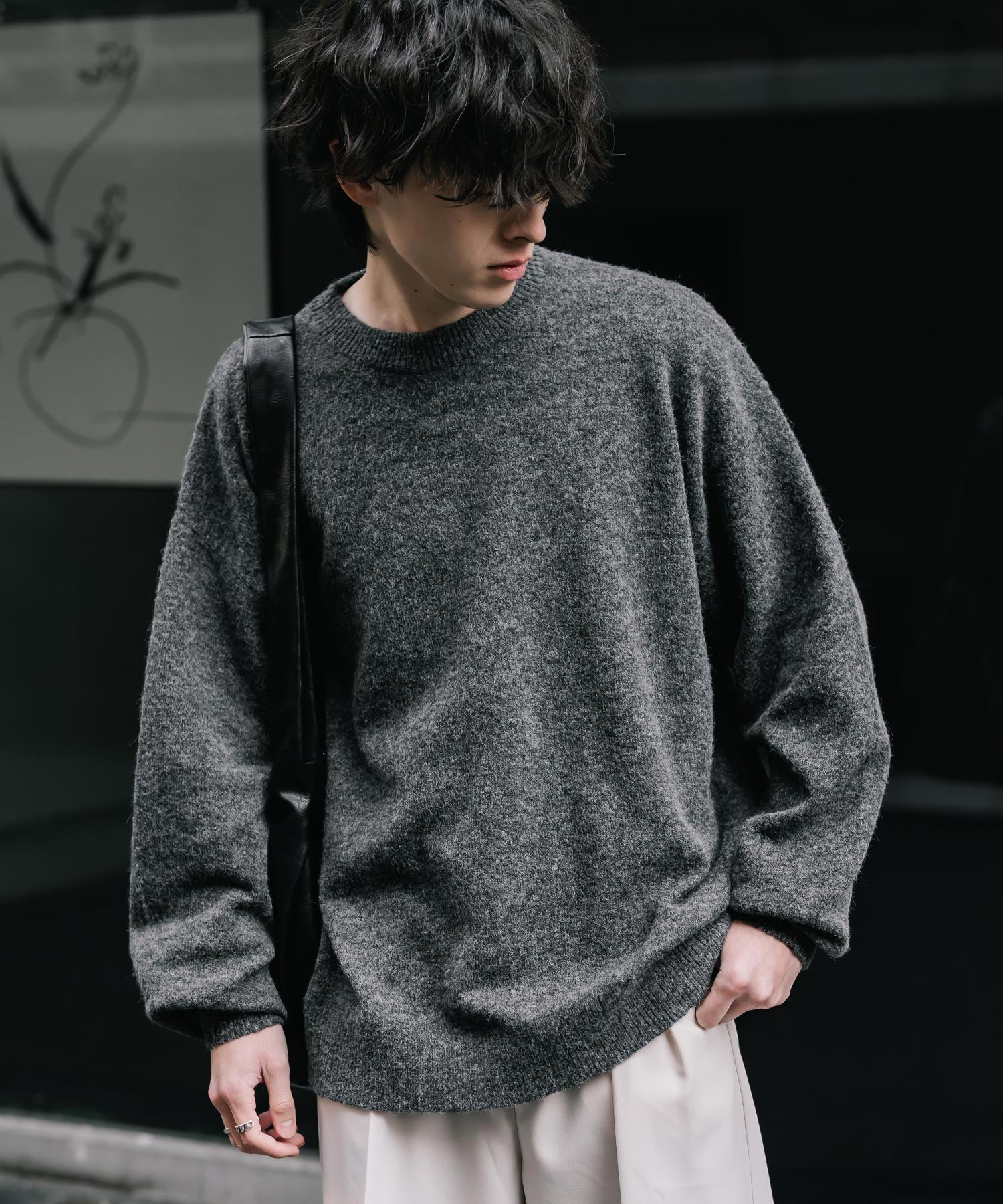 ロッキーモンロー Rocky Monroe ニット セーター 無地 メンズ レディース 長袖 天竺編み ウール混 メランジ オーバーサイズ リラックス クルーネック プルオーバー 暖かい 14714 (マスタード) マスタード