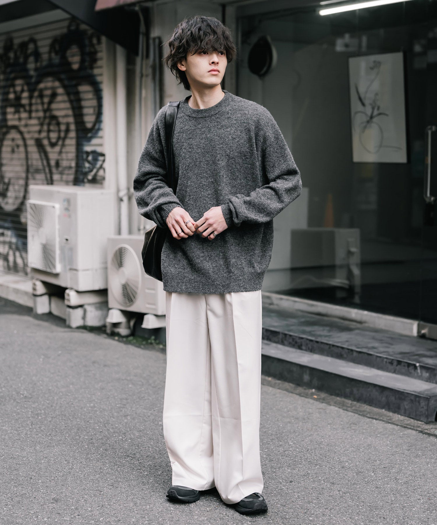 ロッキーモンロー Rocky Monroe ニット セーター 無地 メンズ レディース 長袖 天竺編み ウール混 メランジ オーバーサイズ リラックス クルーネック プルオーバー 暖かい 14714 (マスタード) マスタード