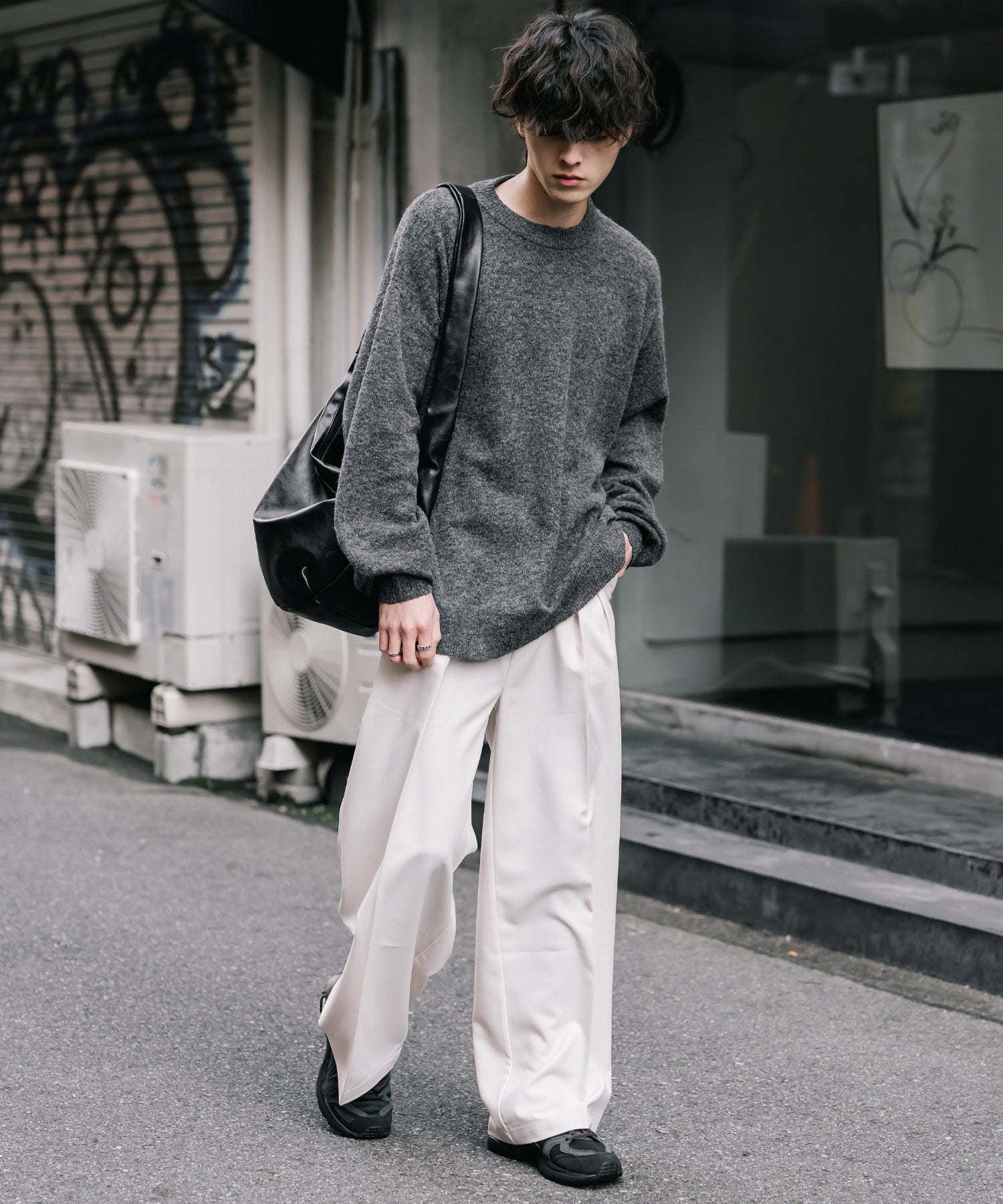 ロッキーモンロー Rocky Monroe ニット セーター 無地 メンズ レディース 長袖 天竺編み ウール混 メランジ オーバーサイズ リラックス クルーネック プルオーバー 暖かい 14714 (マスタード) マスタード