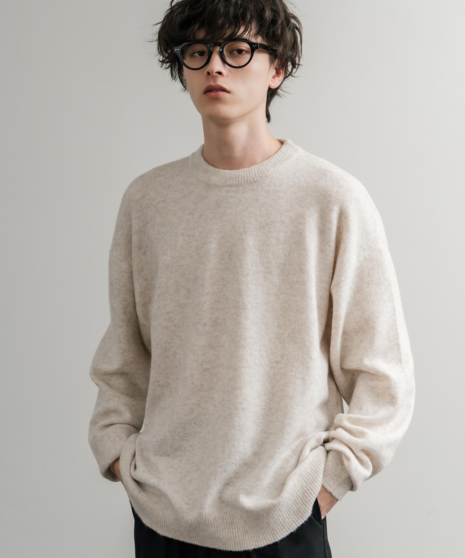 ロッキーモンロー Rocky Monroe ニット セーター 無地 メンズ レディース 長袖 天竺編み ウール混 メランジ オーバーサイズ リラックス クルーネック プルオーバー 暖かい 14714 (オフ) オフ