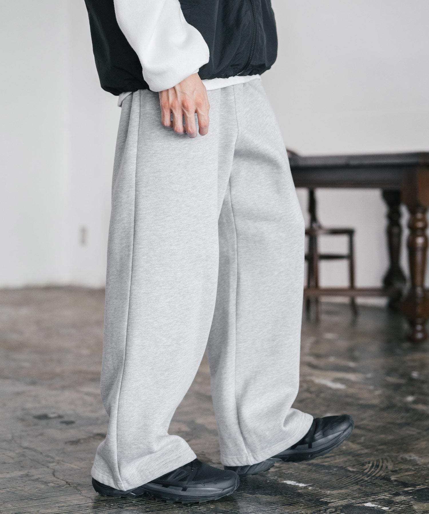 ロッキーモンロー Rocky Monroe UMBRO アンブロ ワイドパンツ スウェット 裏起毛 メンズ レディース ストレート イージー 裾絞り ロゴ刺繍 別注 カジュアル ルームウェア 14944 (ブラック) ブラック