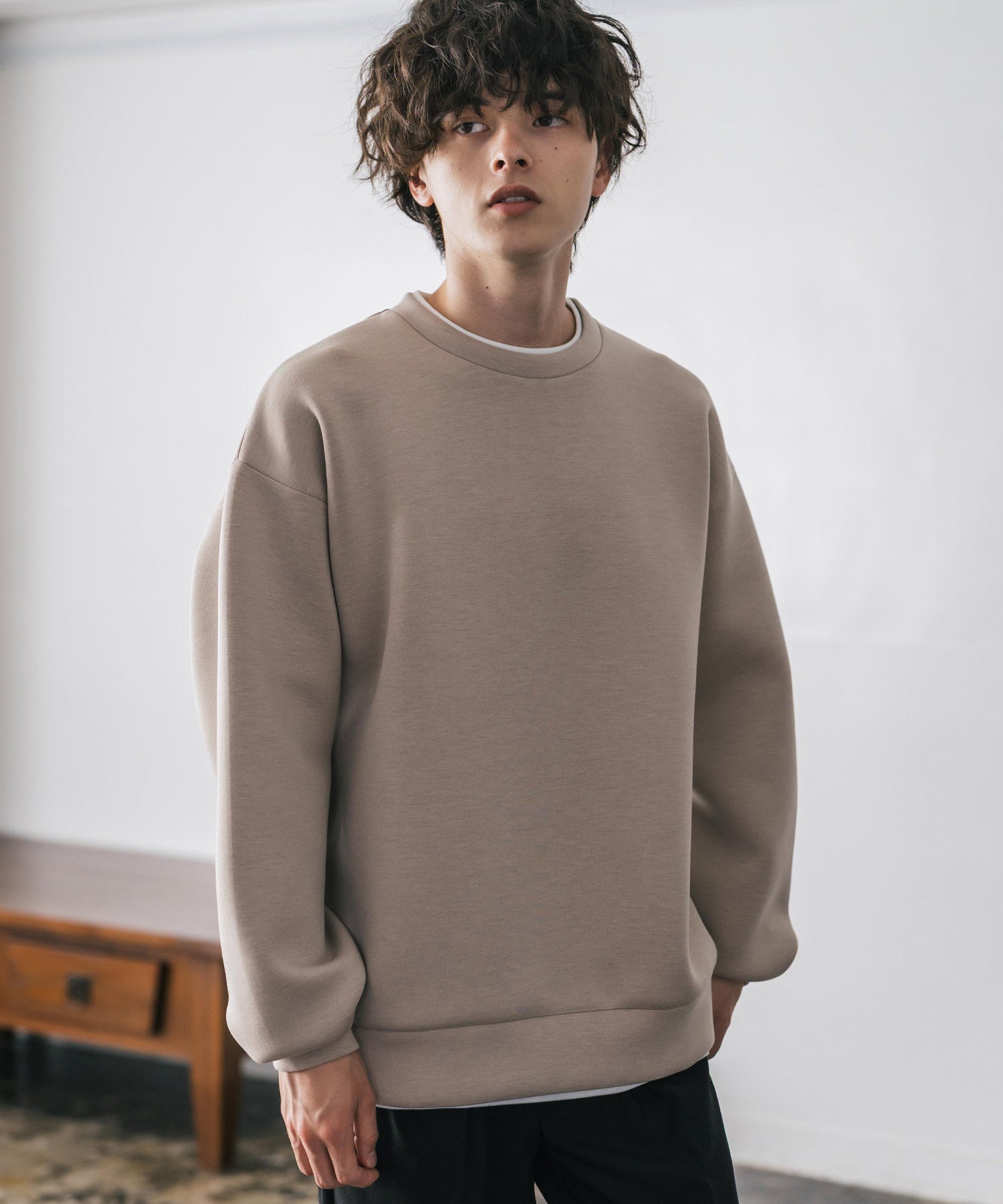 ロッキーモンロー Rocky Monroe ダンボールニット トレーナー プルオーバー 無地 メンズ レディース フェイクレイヤード クルーネック ペールトーン オーバーサイズ ルーズ 14657 (ホワイト) ホワイト