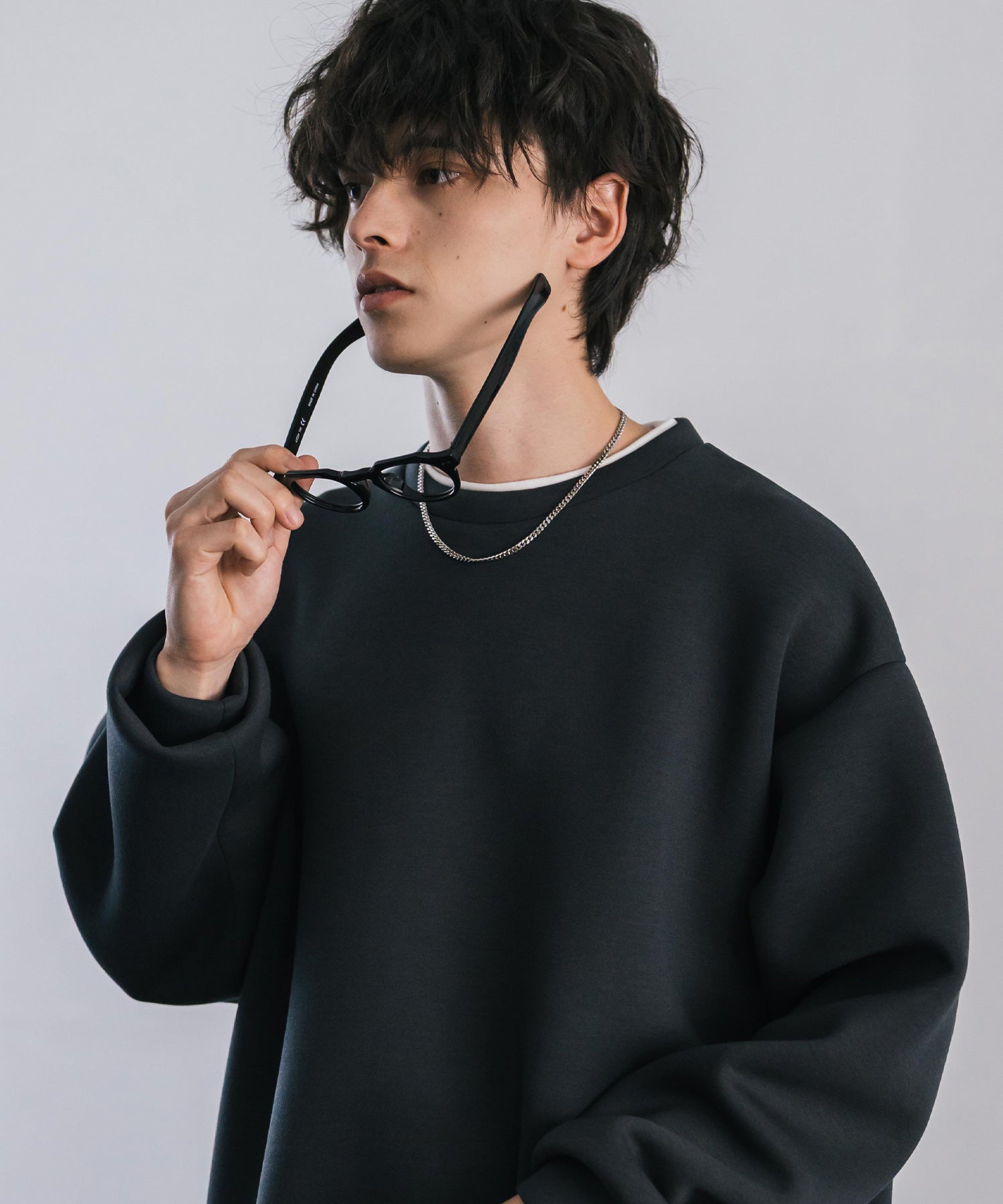 ロッキーモンロー Rocky Monroe ダンボールニット トレーナー プルオーバー 無地 メンズ レディース フェイクレイヤード クルーネック ペールトーン オーバーサイズ ルーズ 14657 (ホワイト) ホワイト