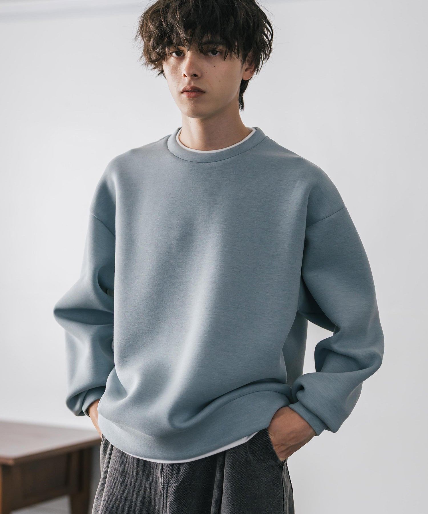 ロッキーモンロー Rocky Monroe ダンボールニット トレーナー プルオーバー 無地 メンズ レディース フェイクレイヤード クルーネック ペールトーン オーバーサイズ ルーズ 14657 (ホワイト) ホワイト