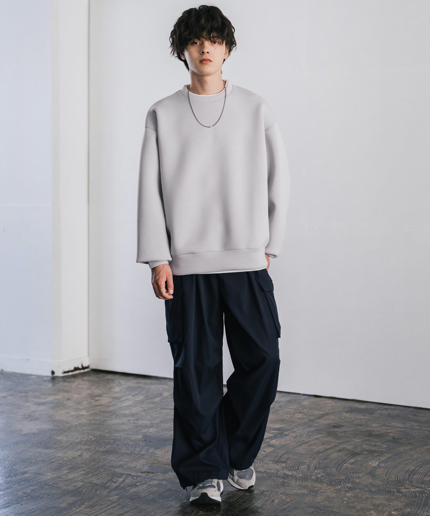 ロッキーモンロー Rocky Monroe ダンボールニット トレーナー プルオーバー 無地 メンズ レディース フェイクレイヤード クルーネック ペールトーン オーバーサイズ ルーズ 14657 (ホワイト) ホワイト