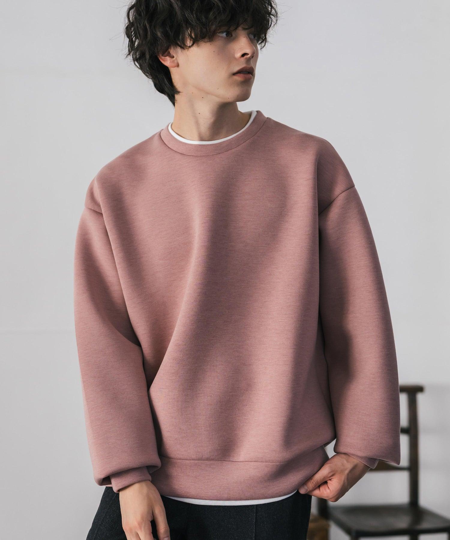 ロッキーモンロー Rocky Monroe ダンボールニット トレーナー プルオーバー 無地 メンズ レディース フェイクレイヤード クルーネック ペールトーン オーバーサイズ ルーズ 14657 (ピンク) ピンク