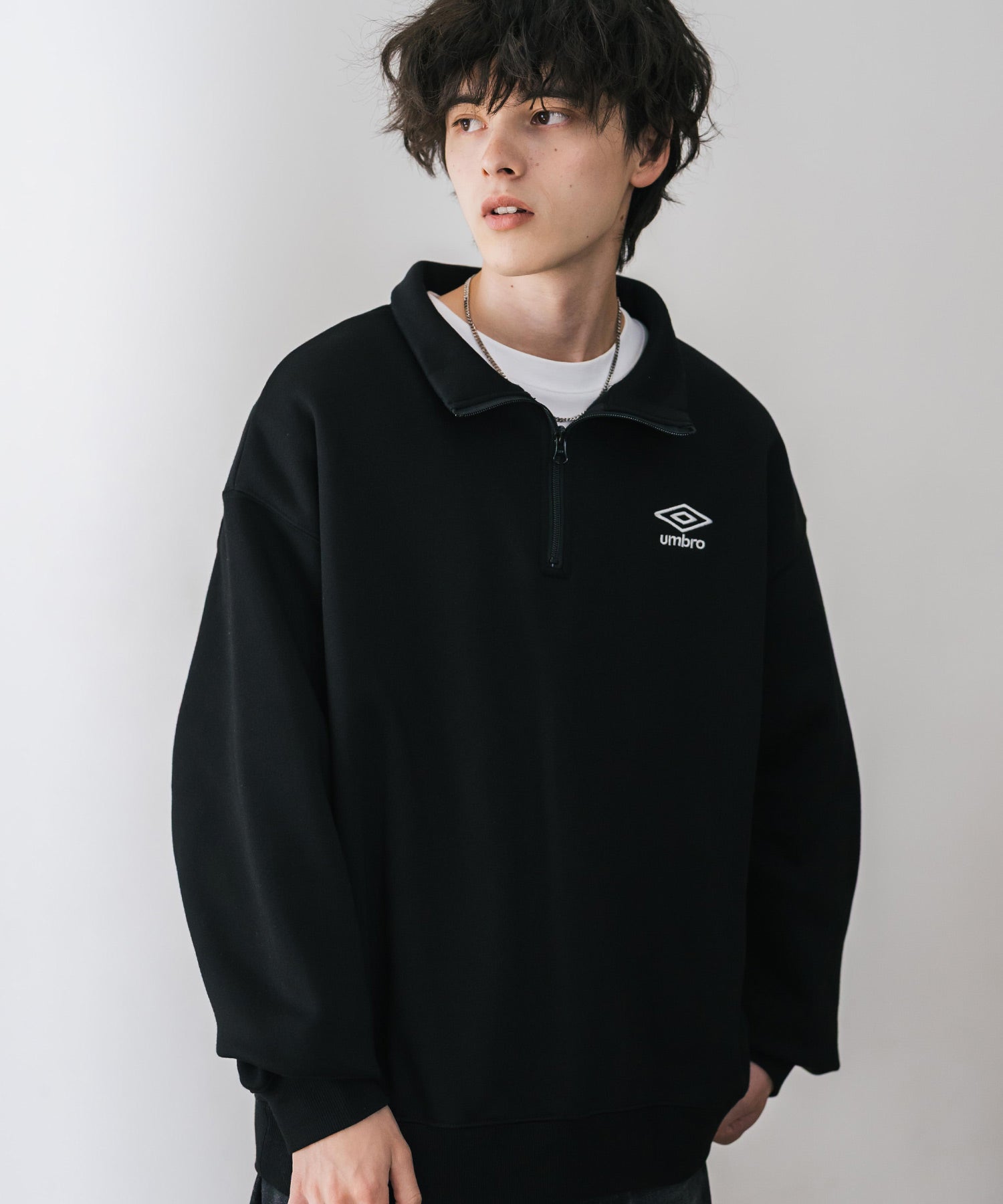 ロッキーモンロー Rocky Monroe UMBRO アンブロ スウェット 裏起毛 長袖 メンズ レディース トレーナー ハーフジップ プルオーバー オーバーサイズ ロゴ刺繍 別注コラボ 14942 (杢グレー) 杢グレー