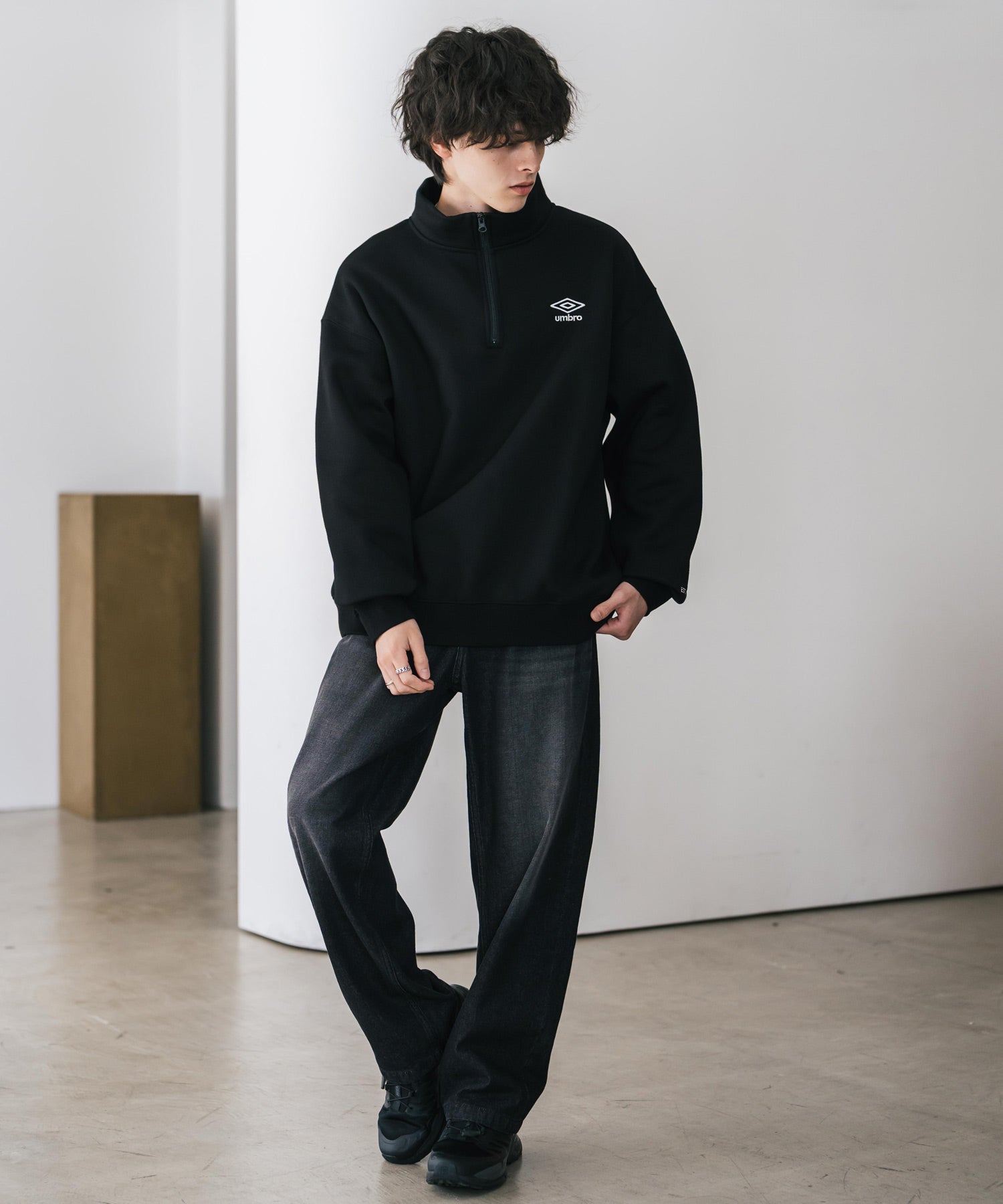 ロッキーモンロー Rocky Monroe UMBRO アンブロ スウェット 裏起毛 長袖 メンズ レディース トレーナー ハーフジップ プルオーバー オーバーサイズ ロゴ刺繍 別注コラボ 14942 (杢グレー) 杢グレー