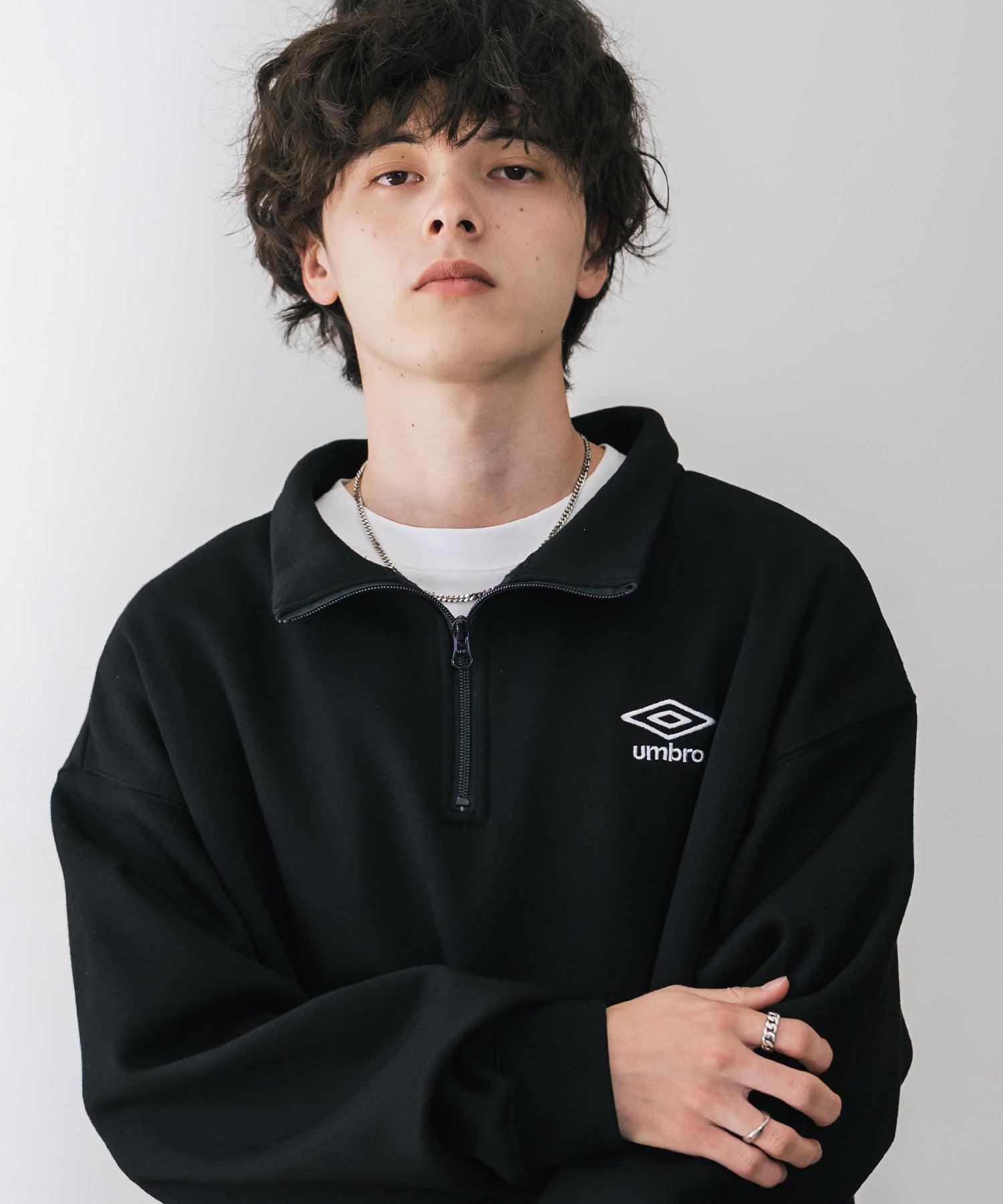 ロッキーモンロー Rocky Monroe UMBRO アンブロ スウェット 裏起毛 長袖 メンズ レディース トレーナー ハーフジップ プルオーバー オーバーサイズ ロゴ刺繍 別注コラボ 14942 (杢グレー) 杢グレー