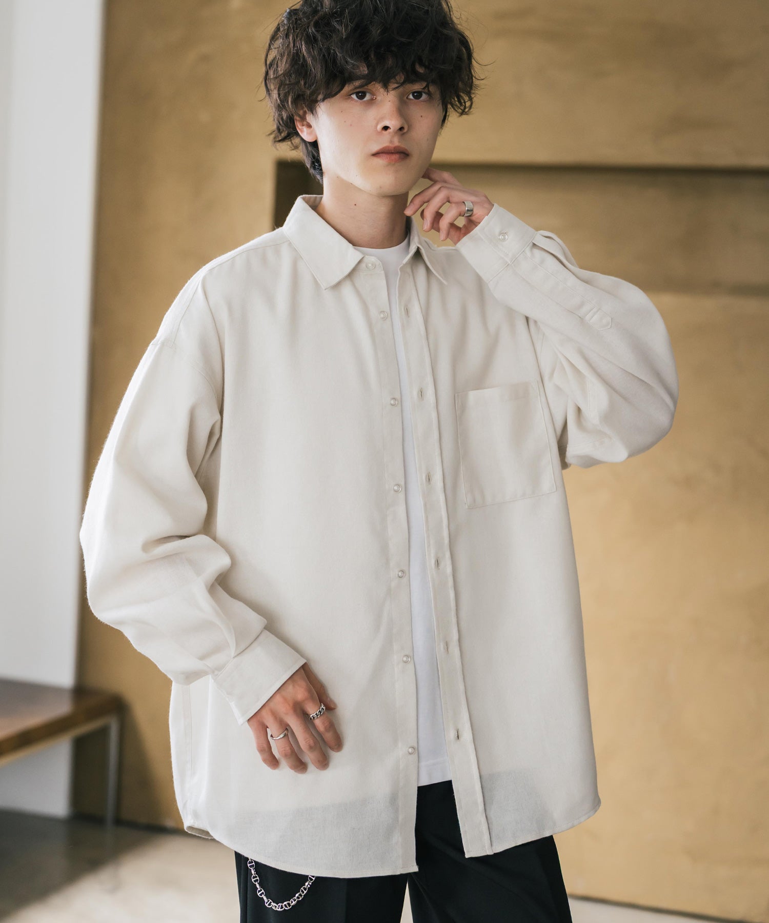 ロッキーモンロー Rocky Monroe チェックシャツ ネルシャツ 長袖 メンズ レディース レギュラーカラー 無地 オンブレ オーバーサイズ ヴィンテージ アメカジ レトロ 新色追加 14534 (アイボリー) アイボリー