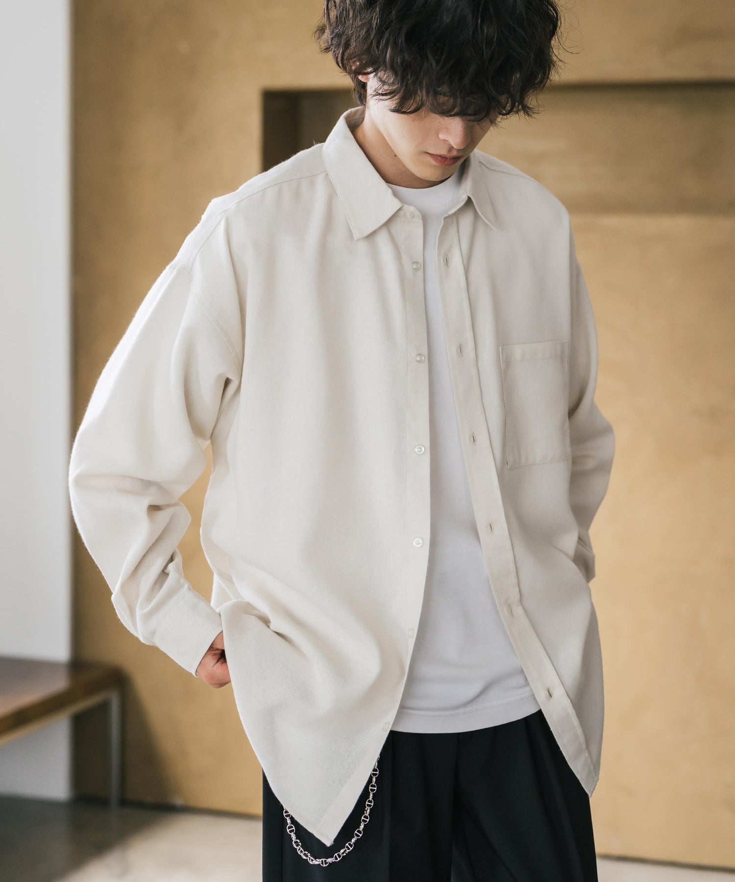 ロッキーモンロー Rocky Monroe チェックシャツ ネルシャツ 長袖 メンズ レディース レギュラーカラー 無地 オンブレ オーバーサイズ ヴィンテージ アメカジ レトロ 新色追加 14534 (アイボリー) アイボリー