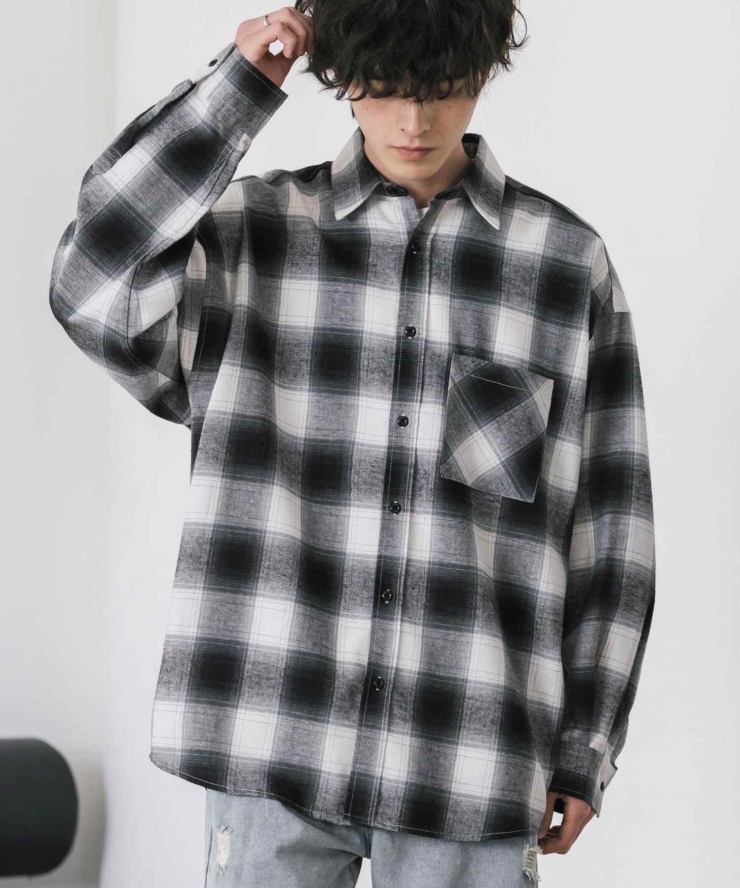 ロッキーモンロー Rocky Monroe チェックシャツ ネルシャツ 長袖 メンズ レディース レギュラーカラー 無地 オンブレ オーバーサイズ ヴィンテージ アメカジ レトロ 新色追加 14534 (アイボリー) アイボリー