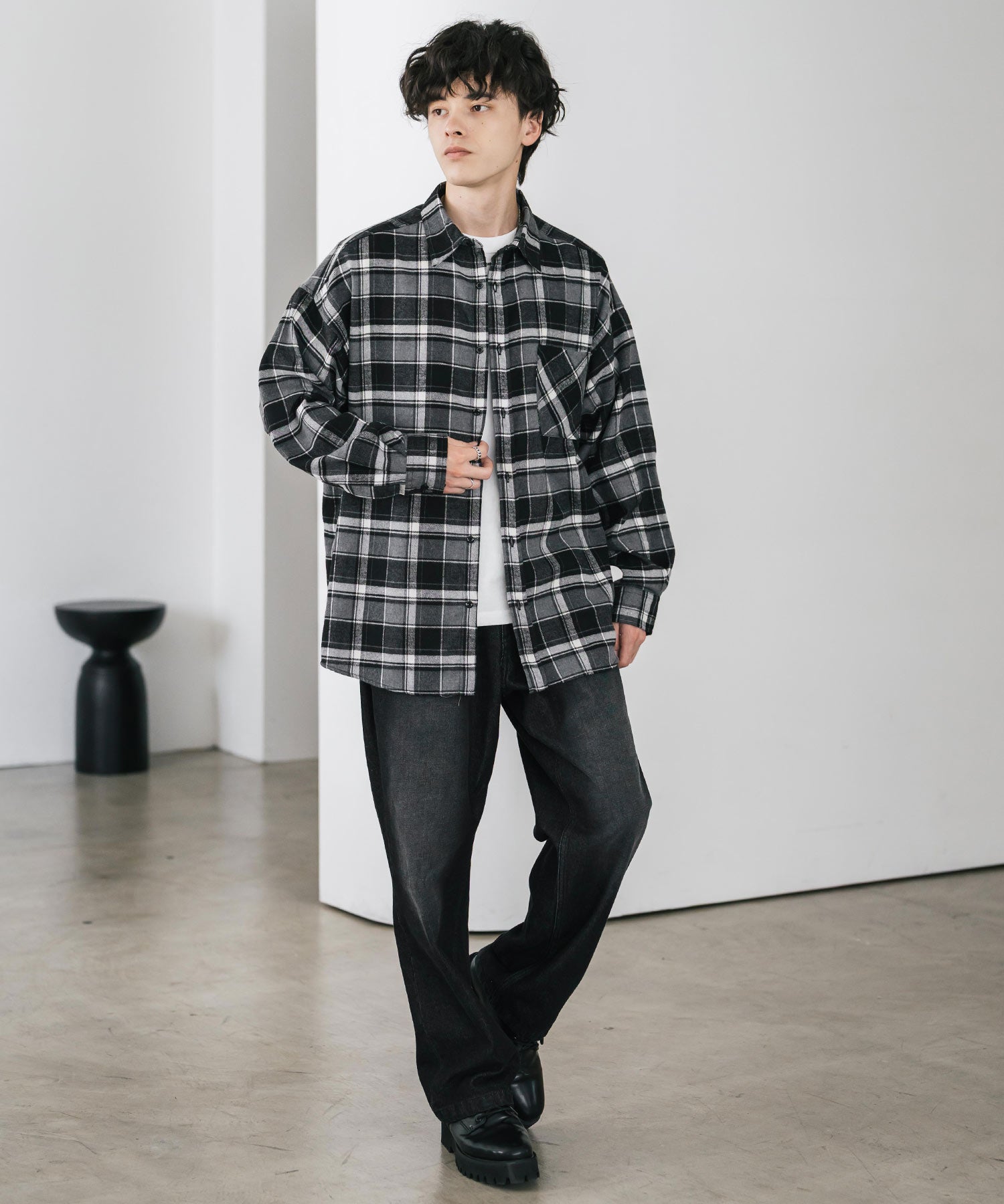 ロッキーモンロー Rocky Monroe チェックシャツ ネルシャツ 長袖 メンズ レディース レギュラーカラー 無地 オンブレ オーバーサイズ ヴィンテージ アメカジ レトロ 新色追加 14534 (アイボリー) アイボリー