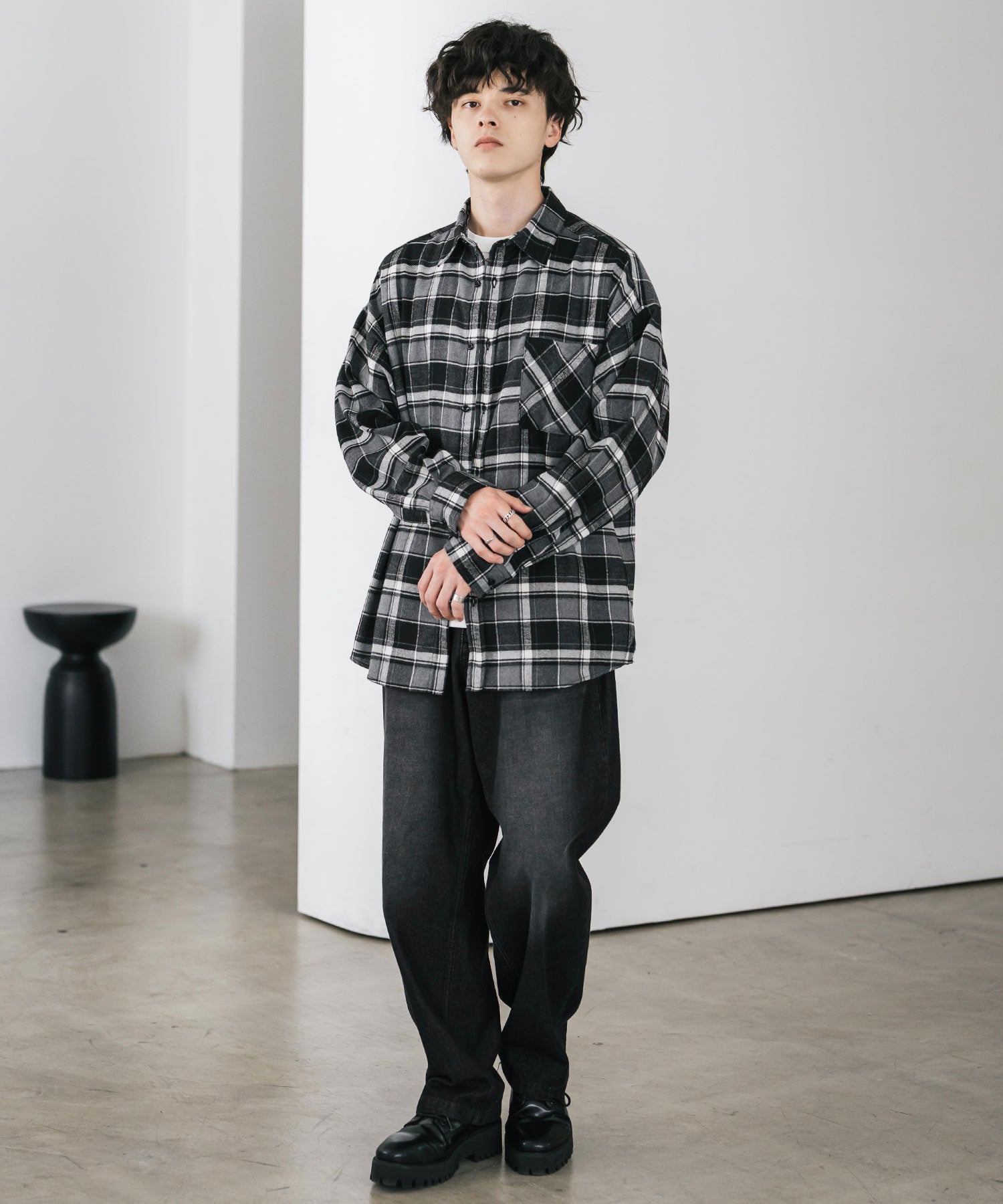 ロッキーモンロー Rocky Monroe チェックシャツ ネルシャツ 長袖 メンズ レディース レギュラーカラー 無地 オンブレ オーバーサイズ ヴィンテージ アメカジ レトロ 新色追加 14534 (アイボリー) アイボリー